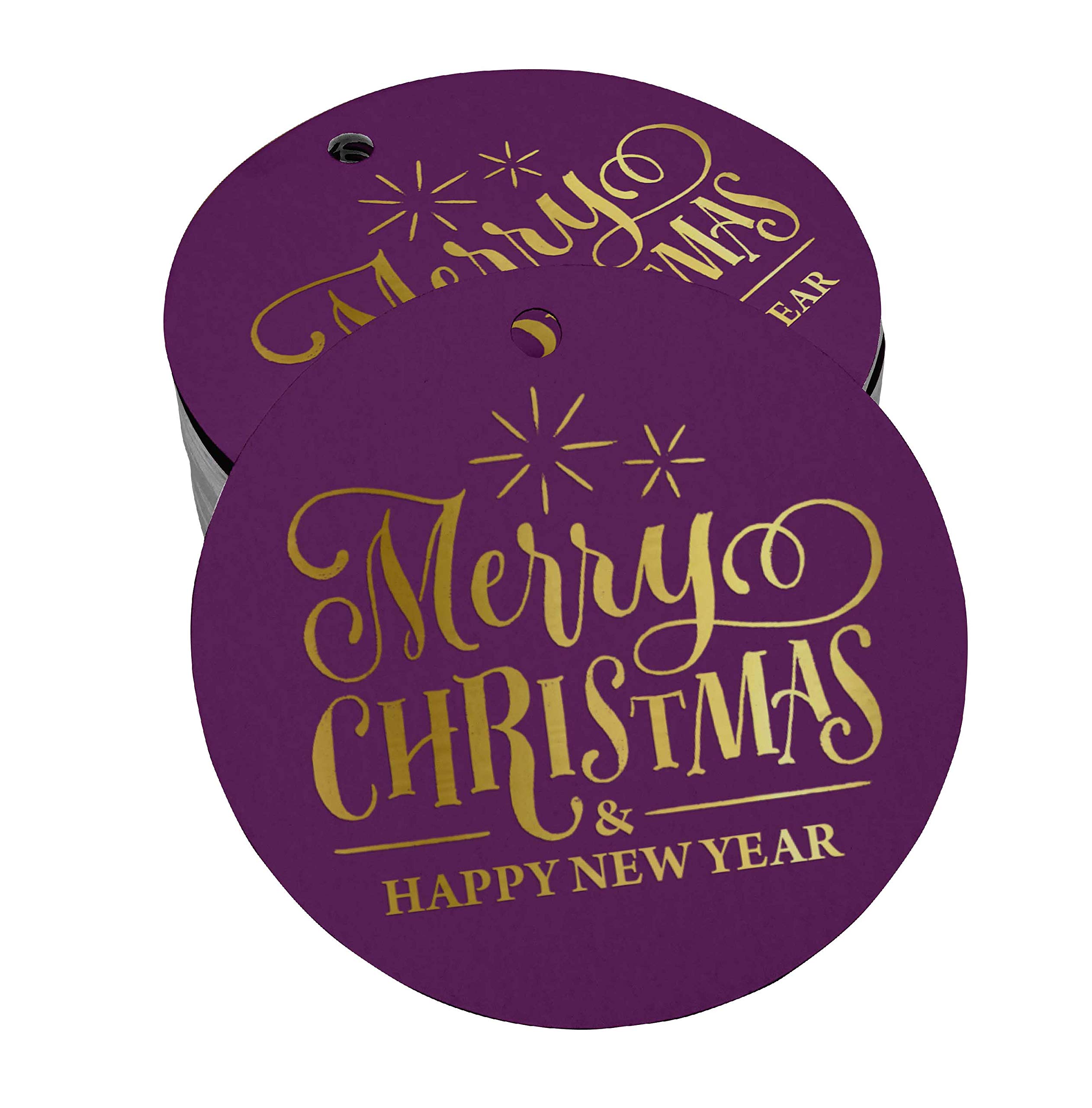 100pcs Merry Christmas & Happy New Year Gold Foil Gift Tags - Elegant Holiday Party Favors, DIY Craft Supplies for Wrapping, Ornaments & Decorations