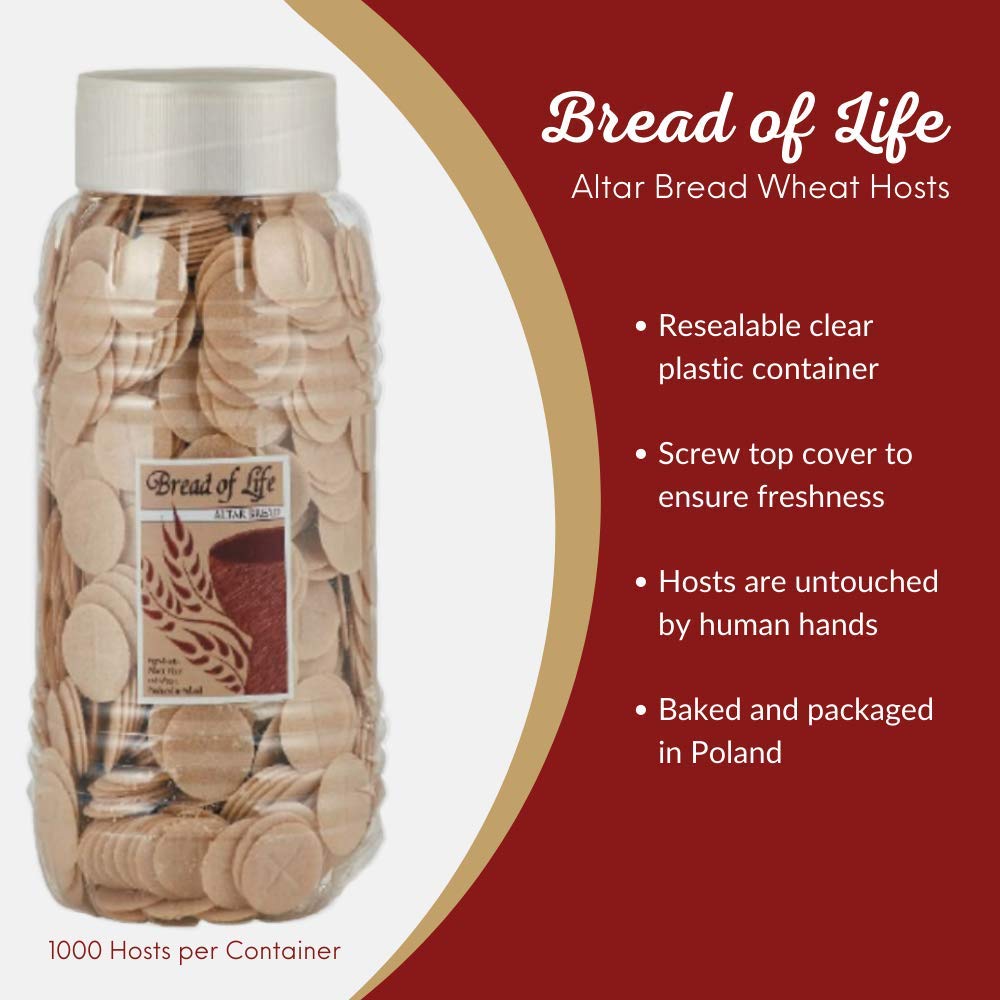 VEGFEST Bread of Life Altar Bread Wheat Hosts - 1 1/8 Inch Communion Wafers (1000 Count Pack) - Perfect for Catholic Mass, Church Services & Religious Ceremonies