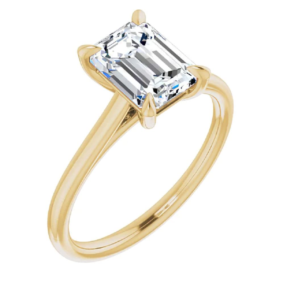 10K Solid Yellow Gold Handmade Engagement Ring - 1.0 CT Emerald Cut Moissanite Diamond Solitaire Wedding Band for Women - Perfect for Proposals, Anniversaries & Bridal Jewelry Gifts