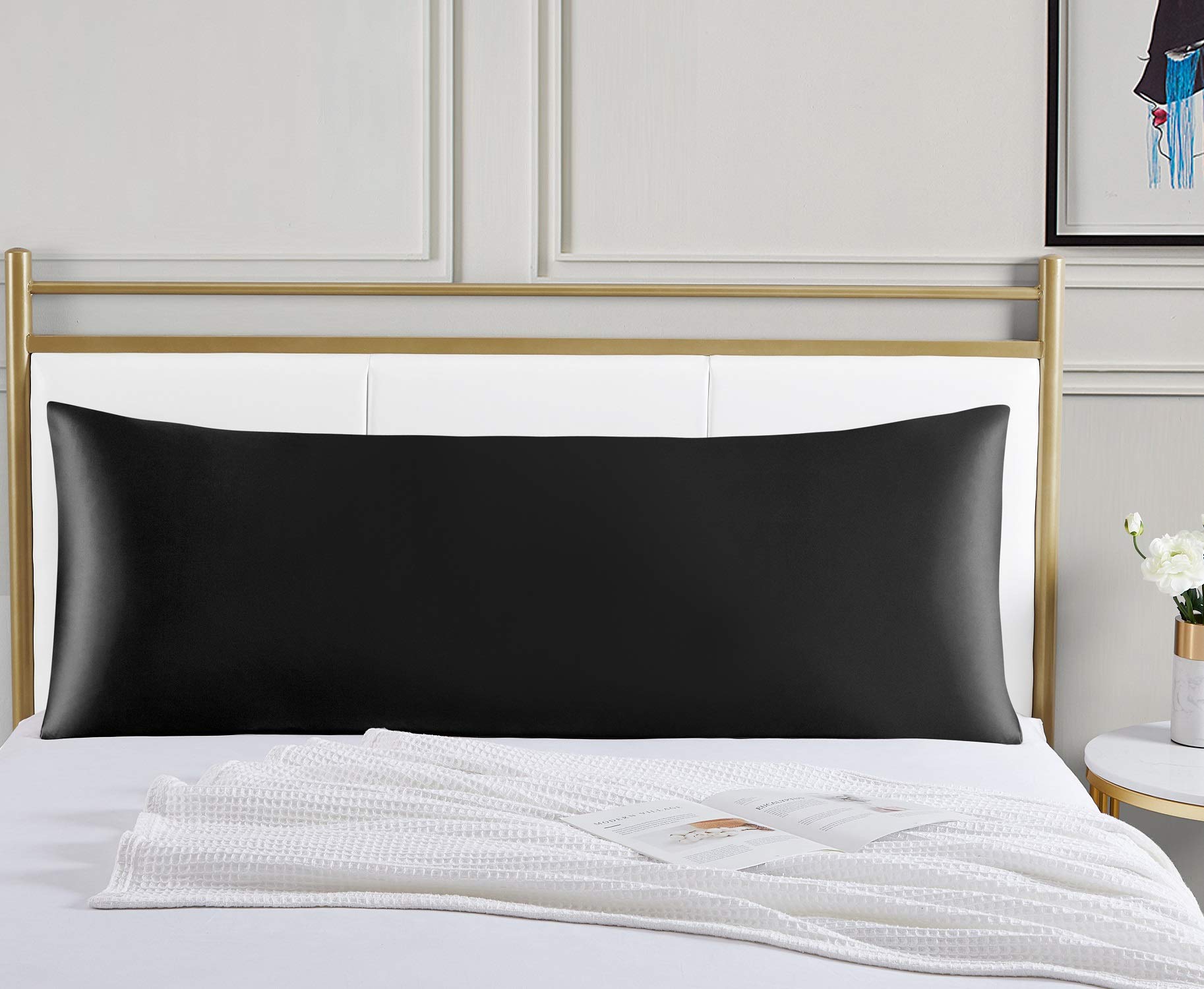 Mellanni 100% Pure Silk Pillowcase Queen Size - Hypoallergenic & Cooling Silk Pillow Cover for Hair & Skin Care, Anti-Wrinkle, Easy Wash - Luxury Bedding with Hidden Zipper (Queen, Black) - Perfect for Hot Sleepers & Sensitive Skin