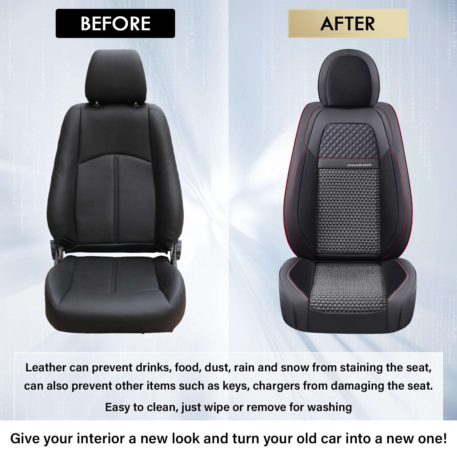 Premium Universal Car Seat Covers Full Set (5-Piece) - Breathable Leather-Woven Design for Front & Back Seats | Perfect Fit for Most Vehicles in Black & Red | Ideal for Daily Commuting, Road Trips & Family Protection