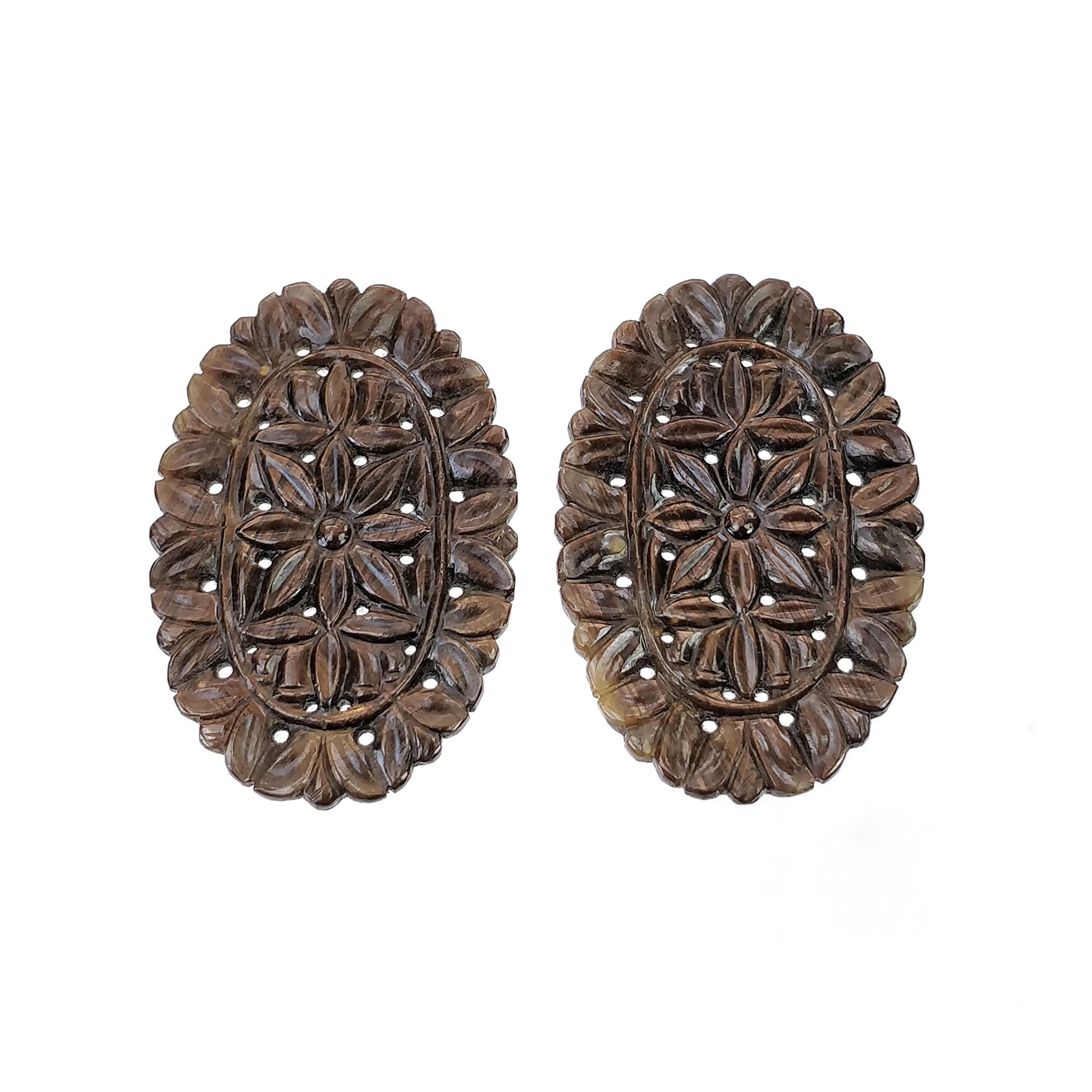 Natural Untreated Golden Brown Chocolate Sapphire Gemstone Carving - 92.35cts Hand Carved Oval Shape 43.5*28mm Pair (With Video) | Perfect for Jewelry Making, Engagement Rings & Unique Gift Ideas