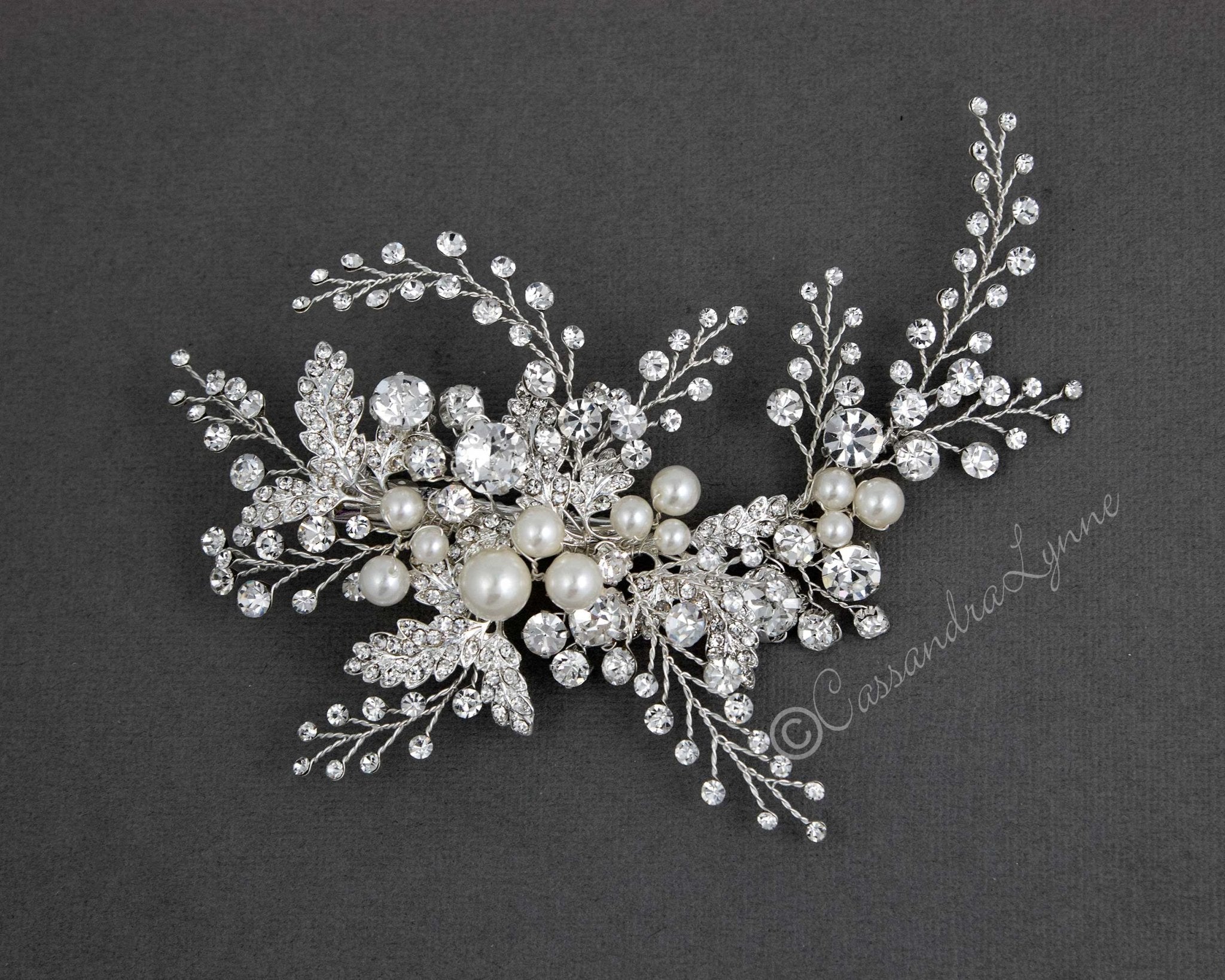 Elegant Bridal Hair Clip with Jewel Sprays and Pearls - Perfect for Weddings, Prom, and Special Occasions