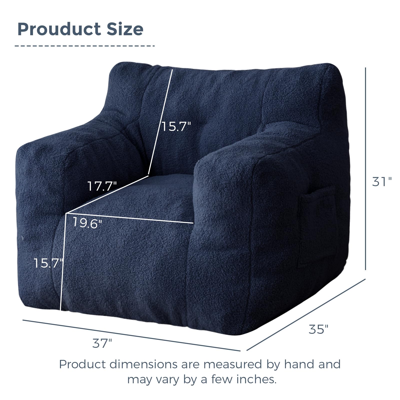 MAXYOYO Sherpa Bean Bag Chair - Soft Boucle Tufted Bean Bag Couch for Living Room, Bedroom & Game Room - Comfortable Lazy Sofa for Adults & Kids in Navy Blue - Perfect for Relaxing, Reading & Movie Nights