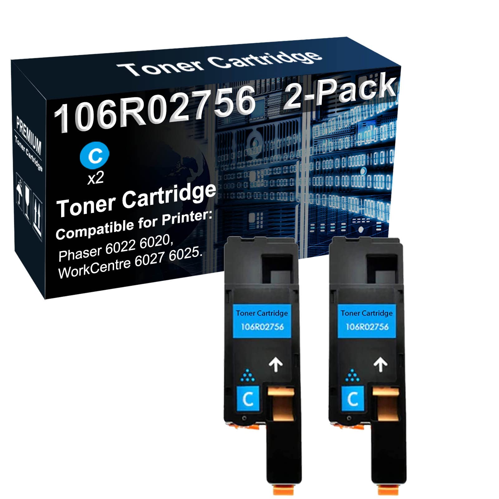 2-Pack Cyan Compatible 106R02756 High Yield Toner Cartridge for Xerox Phaser 6022/6020 & WorkCentre 6027/6025 Printers - Office & Home Printing Solutions