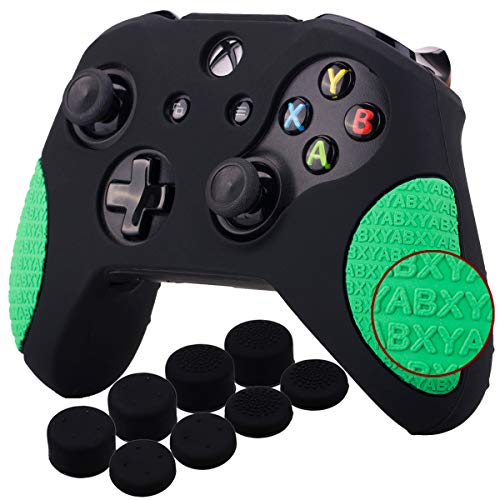 YoRHa Shockproof Silicone Cover Case for Xbox One S/X Controller - 3D Massage Grip, Non-Slip Design (Black & Green) with 8 PRO Thumb Grips - Perfect for Gaming, Travel & Long Play Sessions