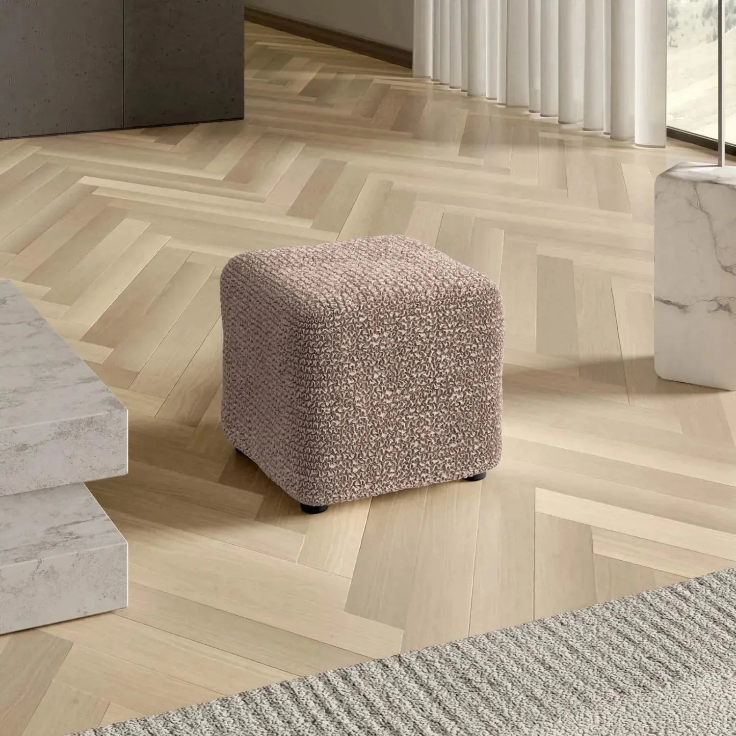 Small Ottoman Slipcover - Microfiber Collection - Perfect for Living Room, Bedroom, and Home Decor