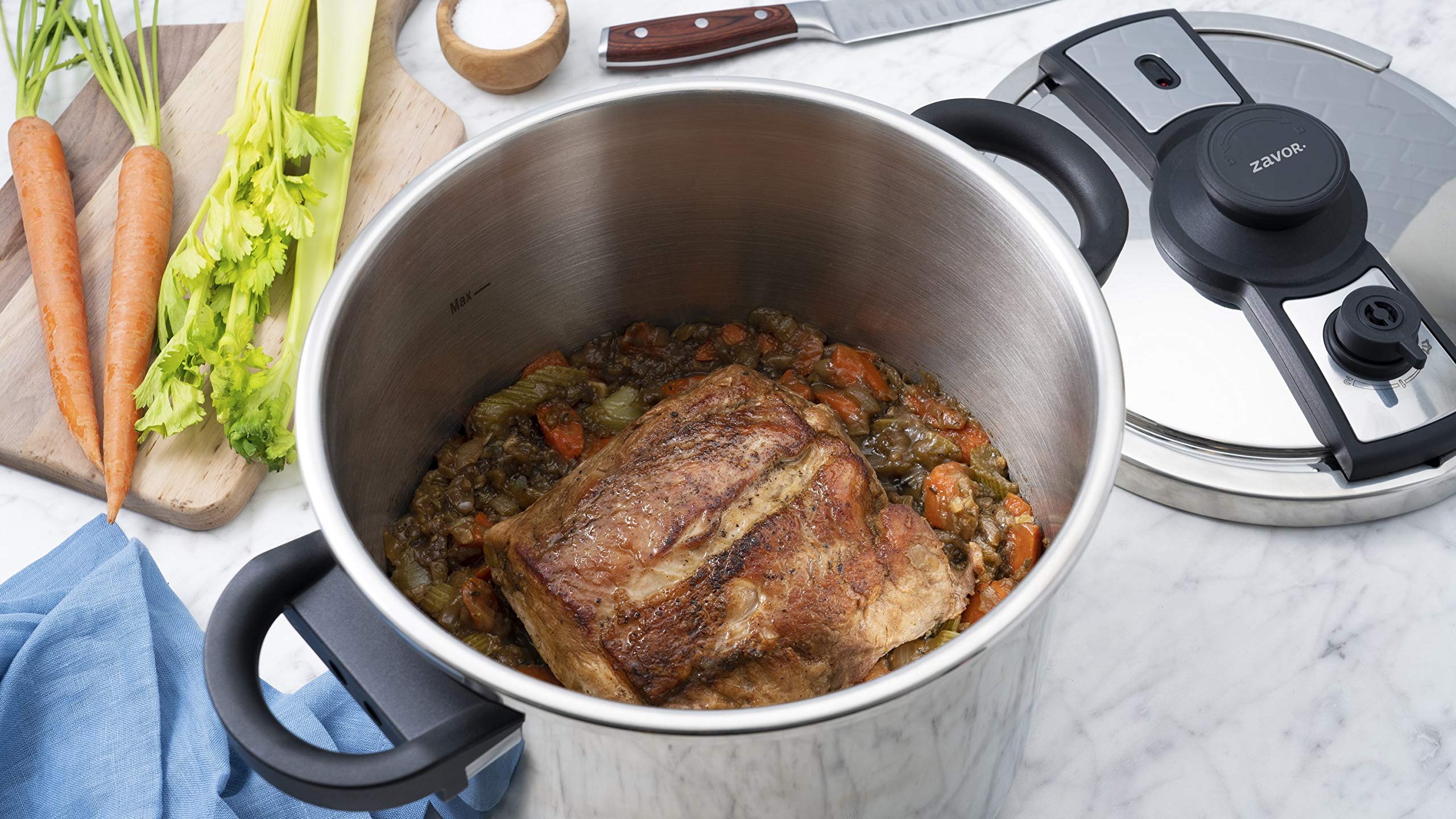 Zavor EZLock 12 Quart Stove Top Pressure Cooker - Stainless Steel, Multi-Pressure Levels, Easy Locking, Induction Compatible, Canning Ready (4 Jars) | Includes Digital Cookbook & Steamer Basket | Perfect for Home Canning, Meal Prep & Pressure Cooking