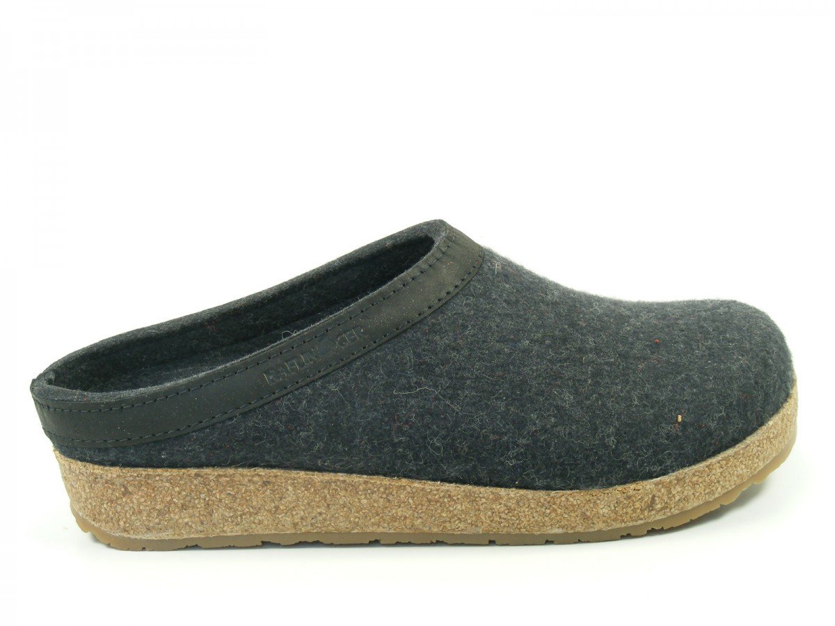 HAFLINGER Grizzly Torben Graphite Wool Unisex Slip-On Mule Slippers - Size 11 - Warm Indoor/Outdoor House Shoes for Men & Women - Perfect for Winter, Home, Office and Relaxation