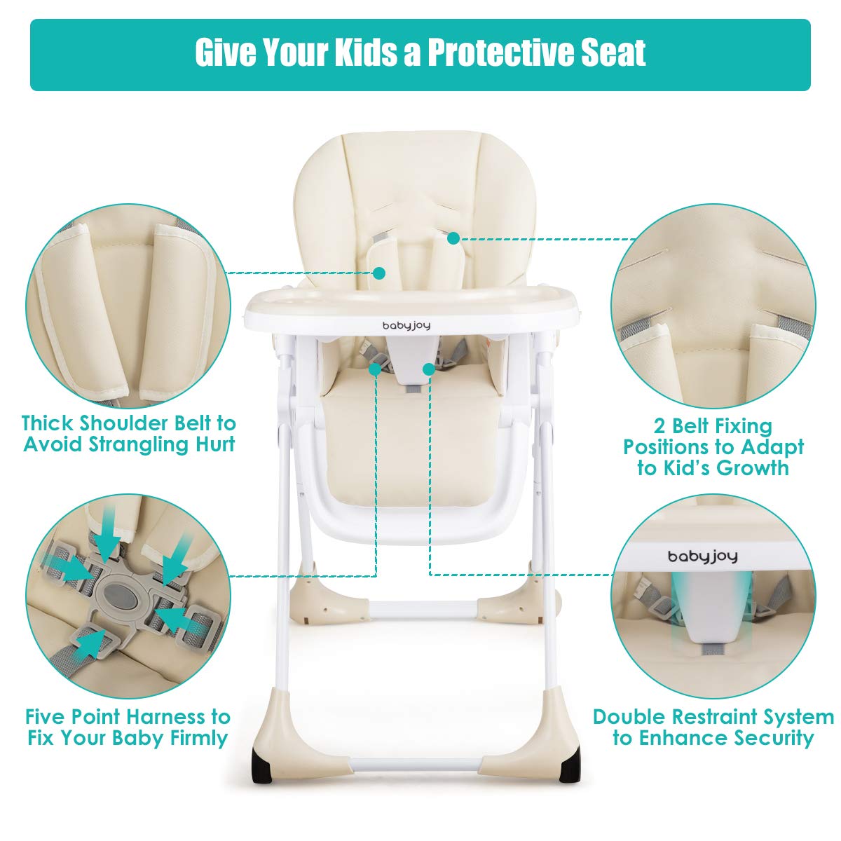 BABY JOY Convertible High Chair for Babies & Toddlers - Adjustable Height, Recline & Footrest, Removable Double Tray, Portable Baby Dining Chair with Wheels (Beige) | Perfect for Home, Restaurant & Travel Use