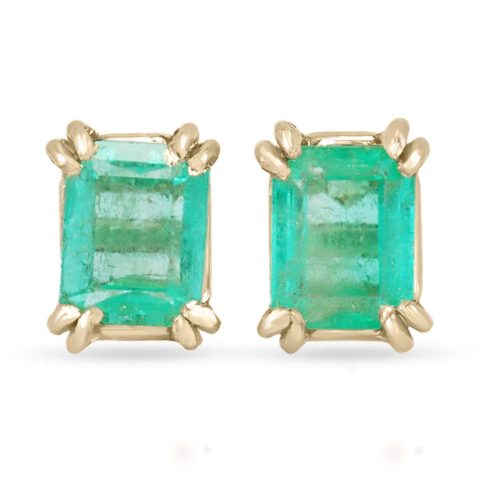 14K Gold Medium Green Colombian Emerald Stud Earrings - 1.62tcw Double Prong Setting for Women, Perfect for Weddings, Parties & Special Occasions