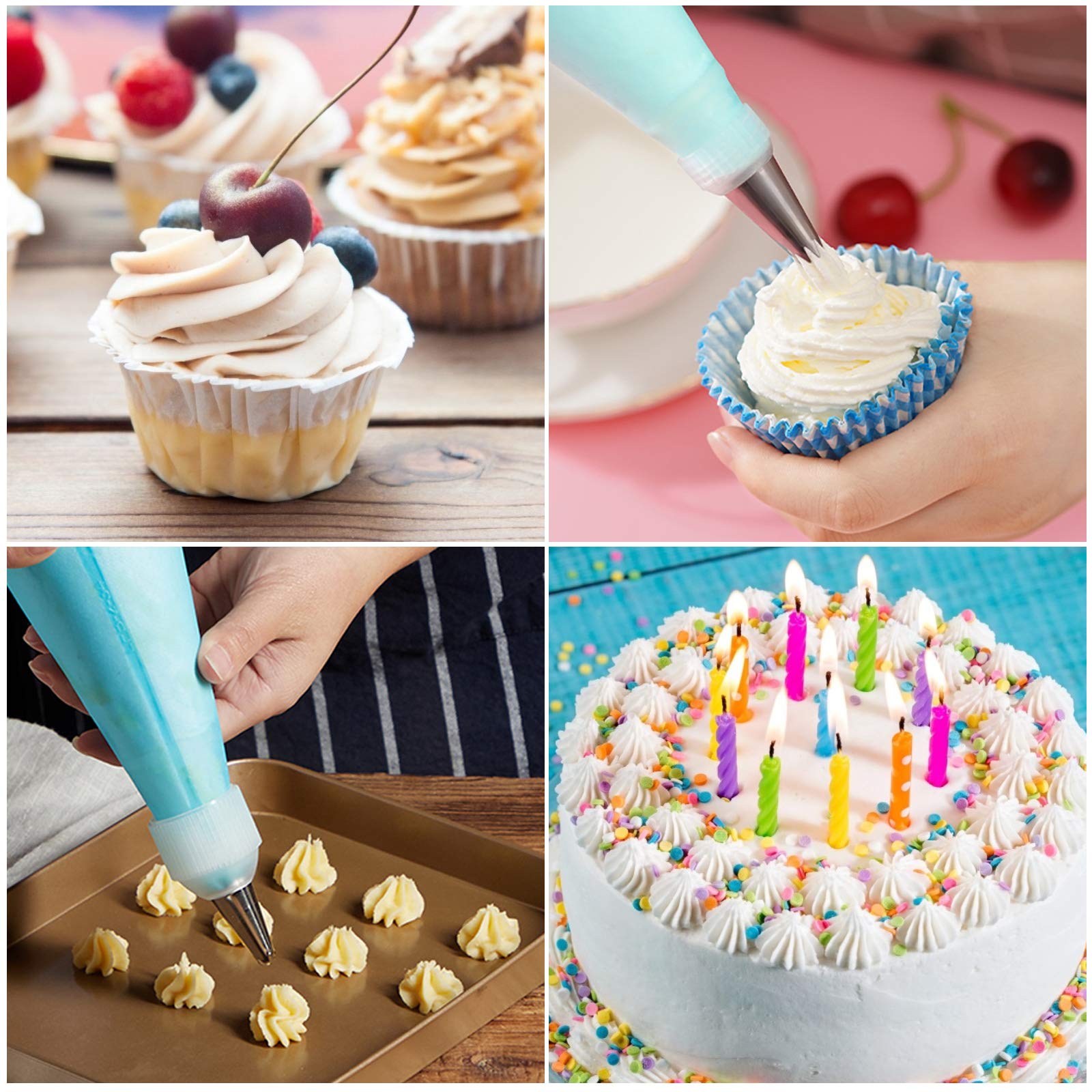 34 Pcs Cake Decorating Kit - Reusable Silicone Icing Piping Bags with 24 Nozzles, 2 Couplers & 3 Scrapers for Baking, Cupcake & Cookie Decorating | Professional Pastry Tools for Home Bakers & Wedding Cakes