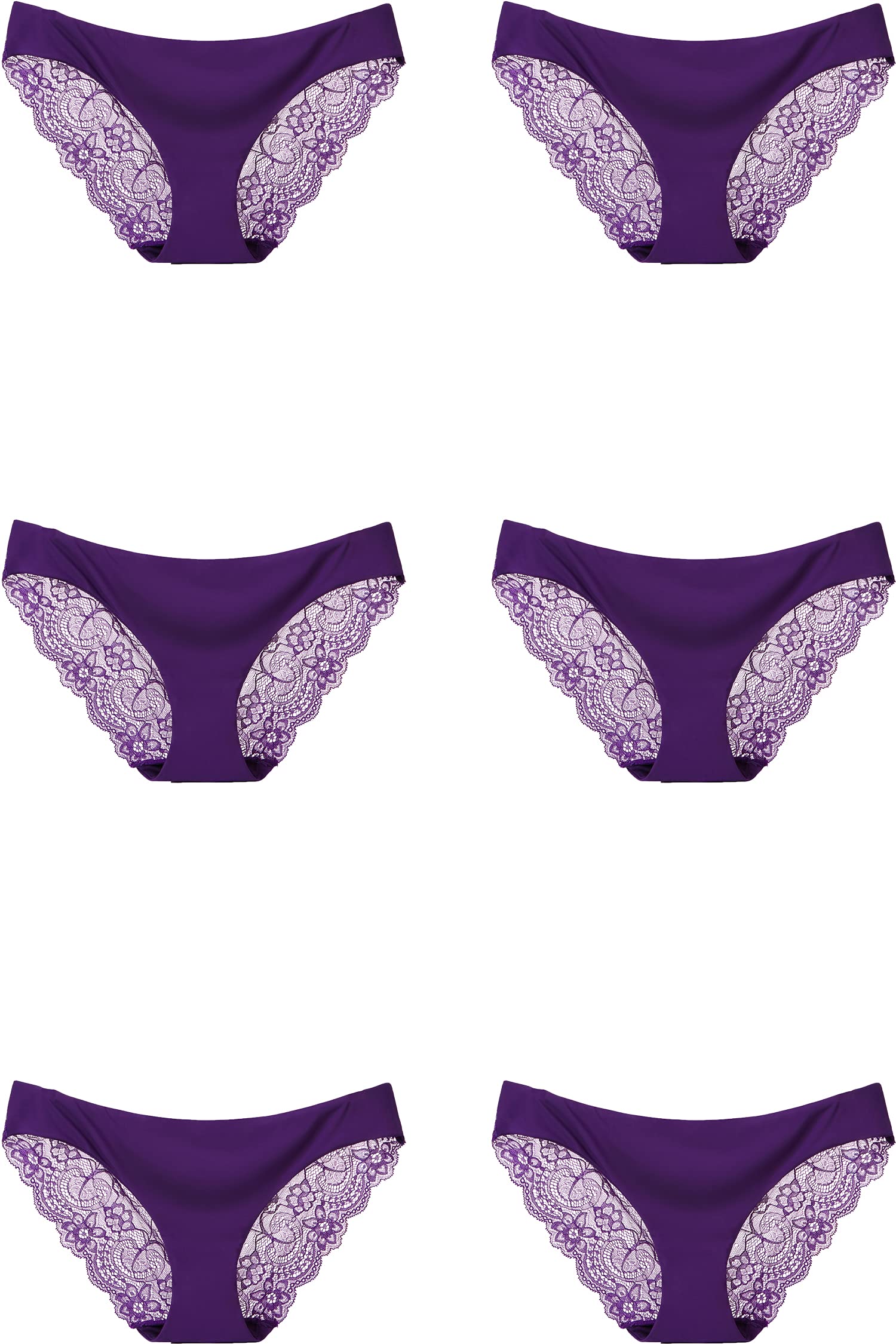 VISSAY Women's Sexy Lace Panties - 6 Pack Low Rise Seamless Underwear Set, Breathable Ice Silk Thongs for Everyday Comfort & Intimate Wear | Perfect for Date Night, Lounge & Special Occasions