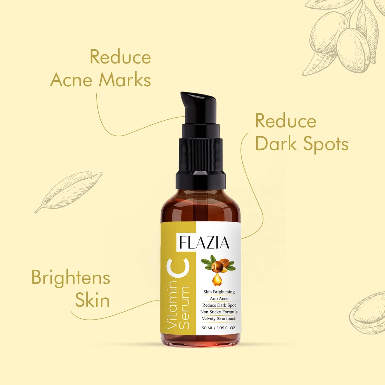 FLAZIA Vitamin C Face Serum with Hyaluronic Acid - Brightening & Hydrating Treatment for Glowing Skin, Reduces Hyperpigmentation & Fine Lines (30ml) - Perfect for Daily Skincare Routine & Nighttime Regimen