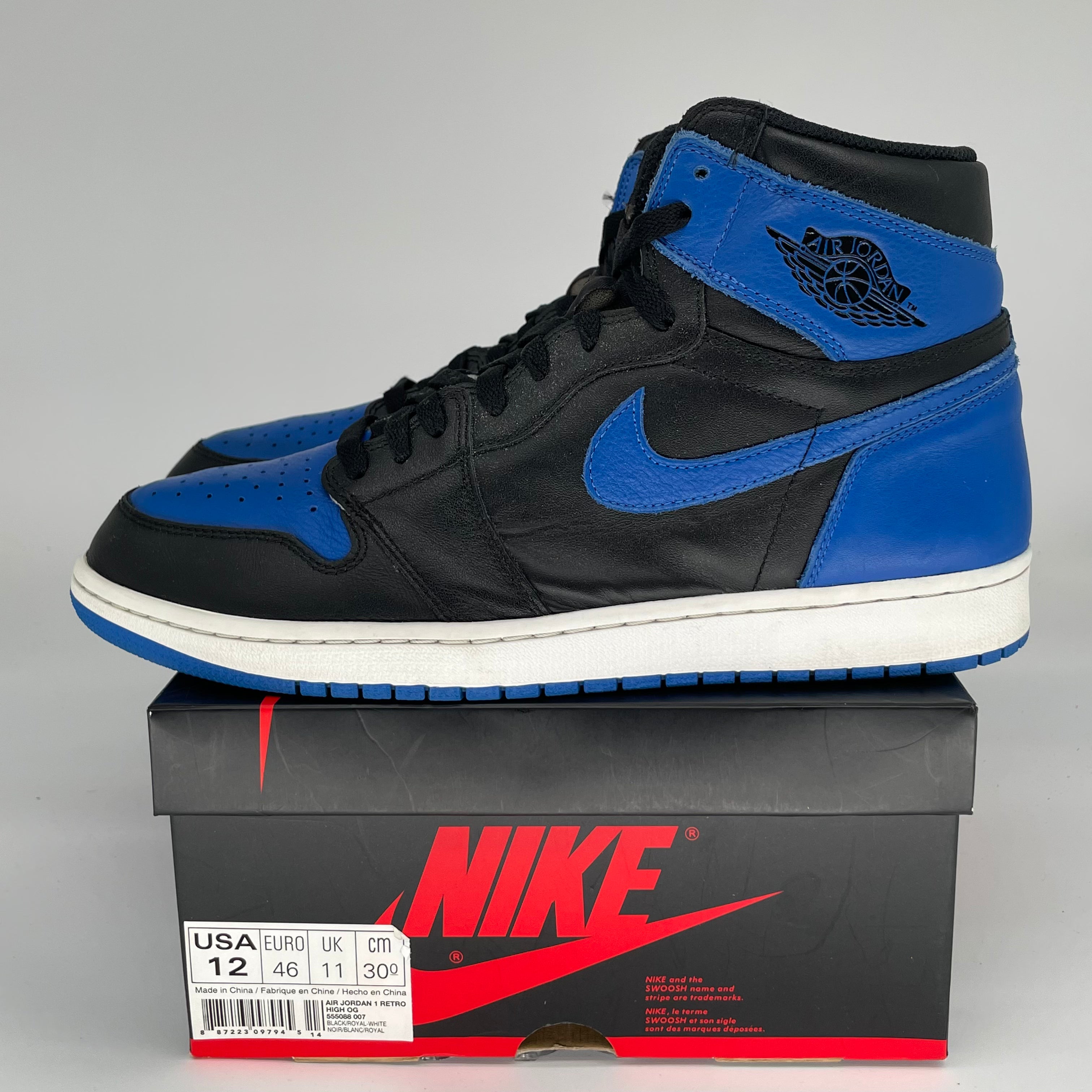 Original Air Jordan 1 Retro High OG 'Royal Blue' Men's Basketball Shoes Size 12 - Style 555088-007 | Classic Sneakers for Streetwear & Basketball Games