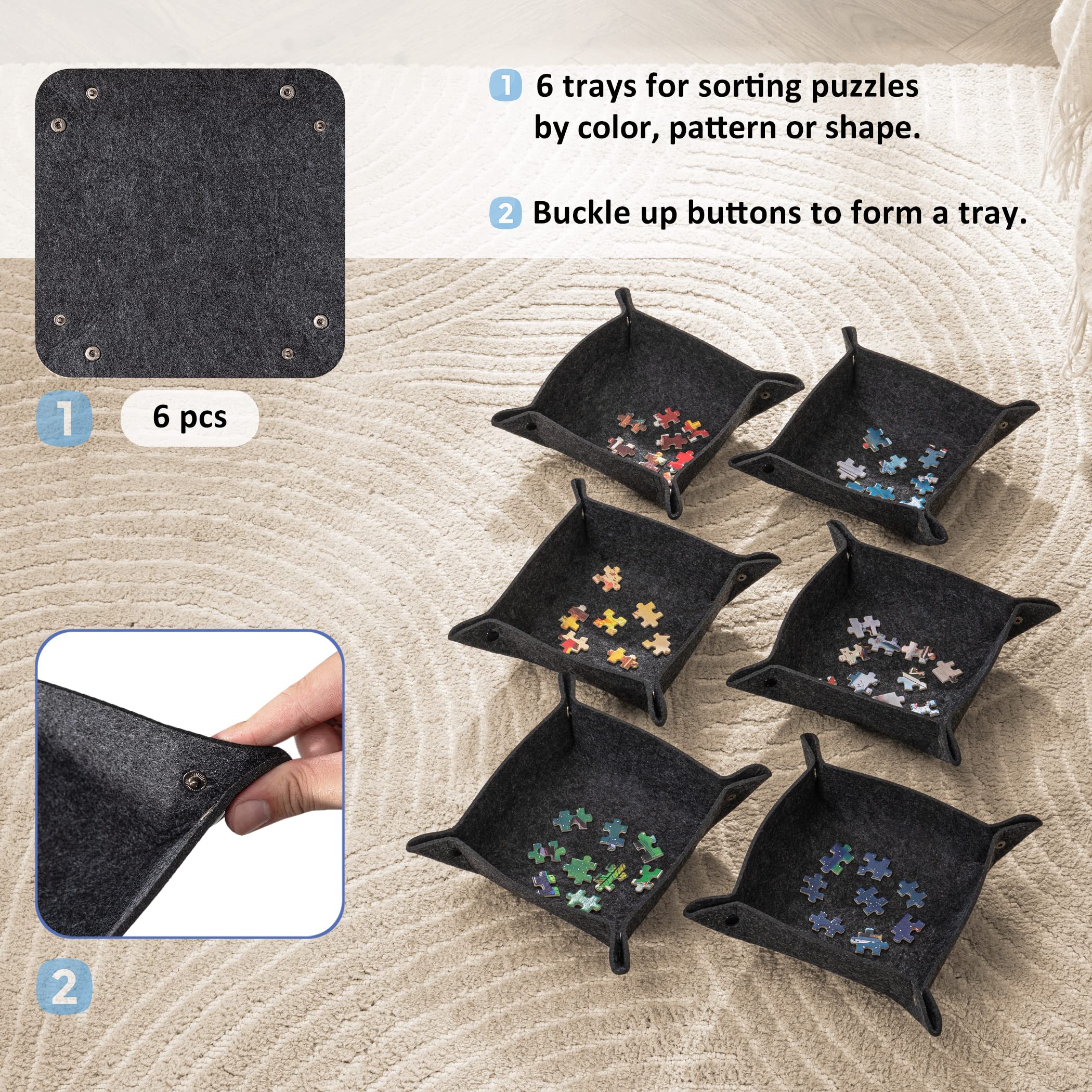 Premium Tektalk Jigsaw Puzzle Board with 6 Sorting Trays - Portable Puzzle Mat with Dustproof Cover for 1000-Piece Puzzles (30.7×20.9 Inches, Gray) - Non-Slip Surface for Easy Assembly & Storage - Perfect for Family Game Nights, Travel & Home Organization