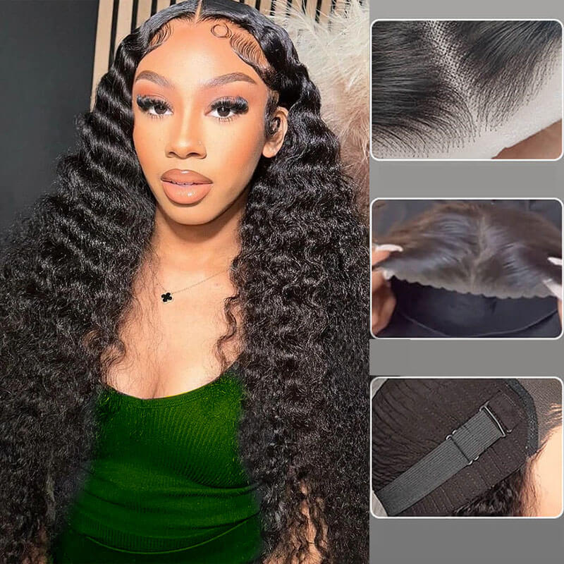 Eullair Deep Wave Glueless Human Hair Wig - 6x4 5x5 HD Lace Closure Wig - Pre Cut, Pre Plucked Hairline - 30s Quick Install - Perfect for Daily Wear, Parties & Special Occasions
