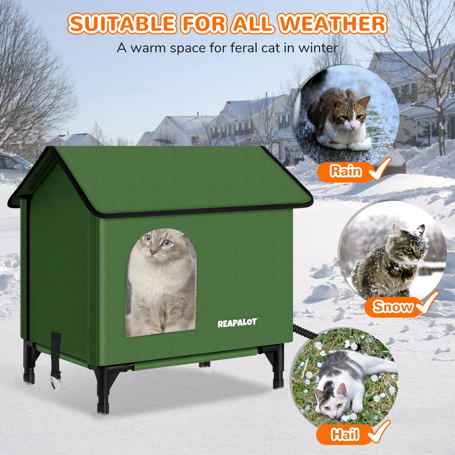 Large Heated Outdoor Cat House for Winter - Insulated Feral Cat Shelter with Heating Pad, Waterproof & Windproof Elevated Kitty House for Multiple Cats - Perfect for Backyards, Garages & Cold Weather Protection