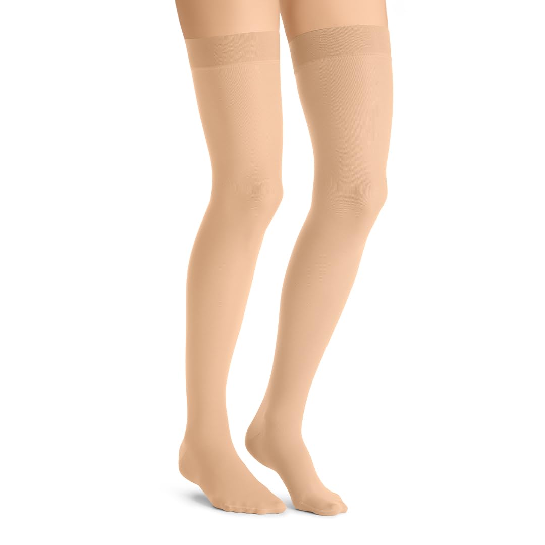 JOBST UltraSheer Thigh High Compression Stockings 20-30 mmHg with Lace Silicone Top Band - Closed Toe, Medium Size in Natural Color - Perfect for Varicose Vein Relief, Travel & Post-Surgery Recovery