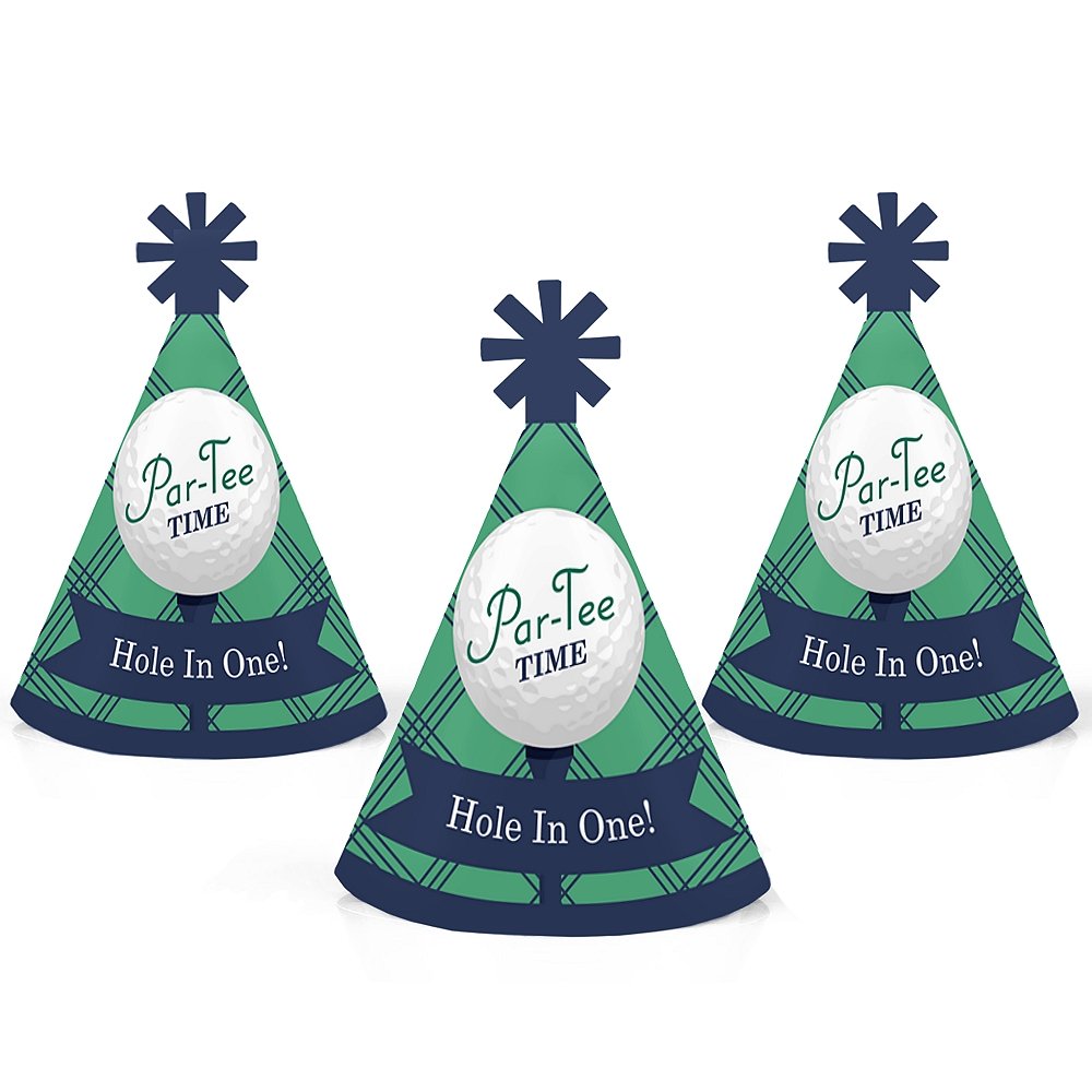 Big Dot of Happiness Par-Tee Time Golf Mini Cone Party Hats - Set of 8 Small Birthday or Retirement Celebration Hats for Golf Themed Parties & Events