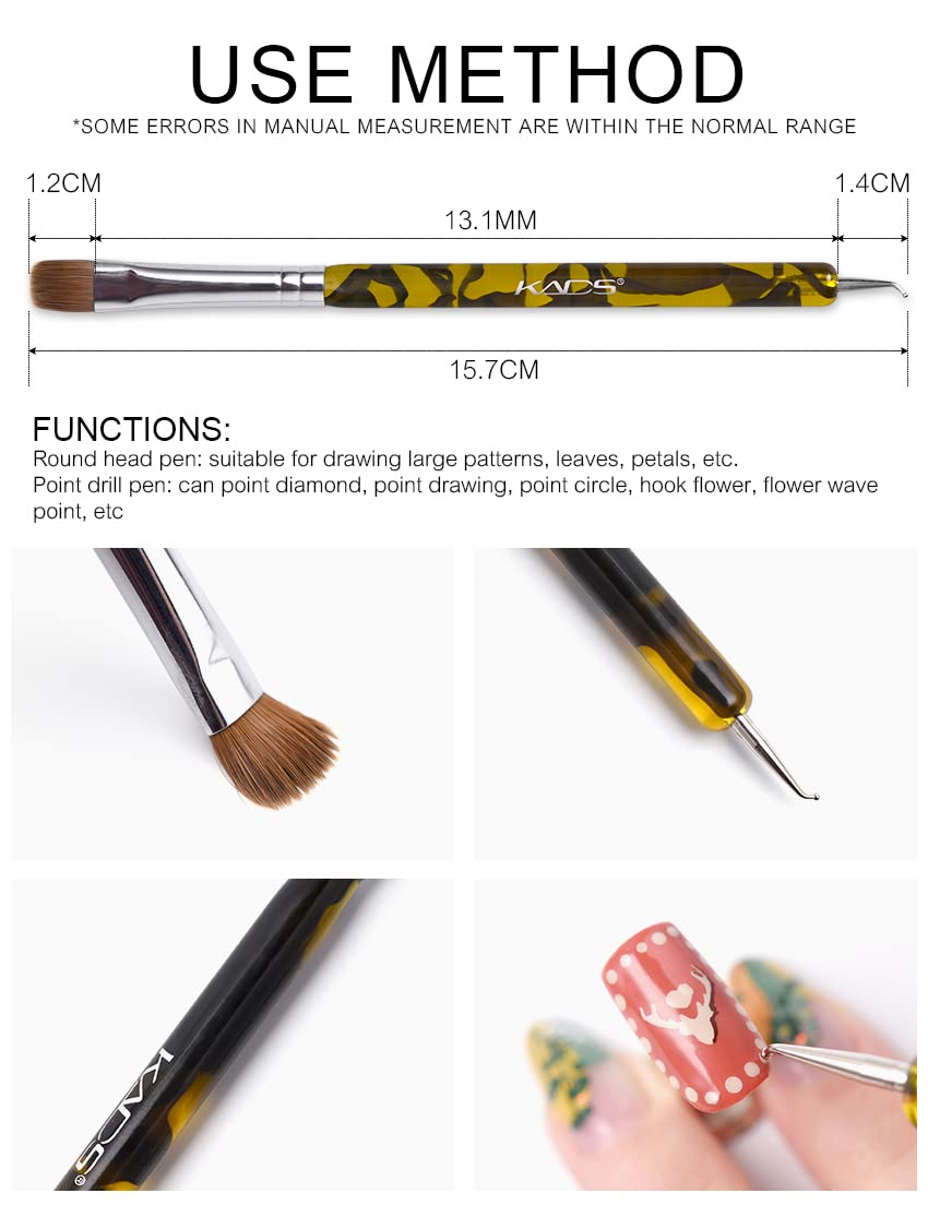 Professional KADS French Brush & Acrylic Sable Brush - 2-Way Nail Art Tool for French Manicure, Clean-up & Dotting (#12) | Perfect for Salon Professionals & DIY Nail Enthusiasts