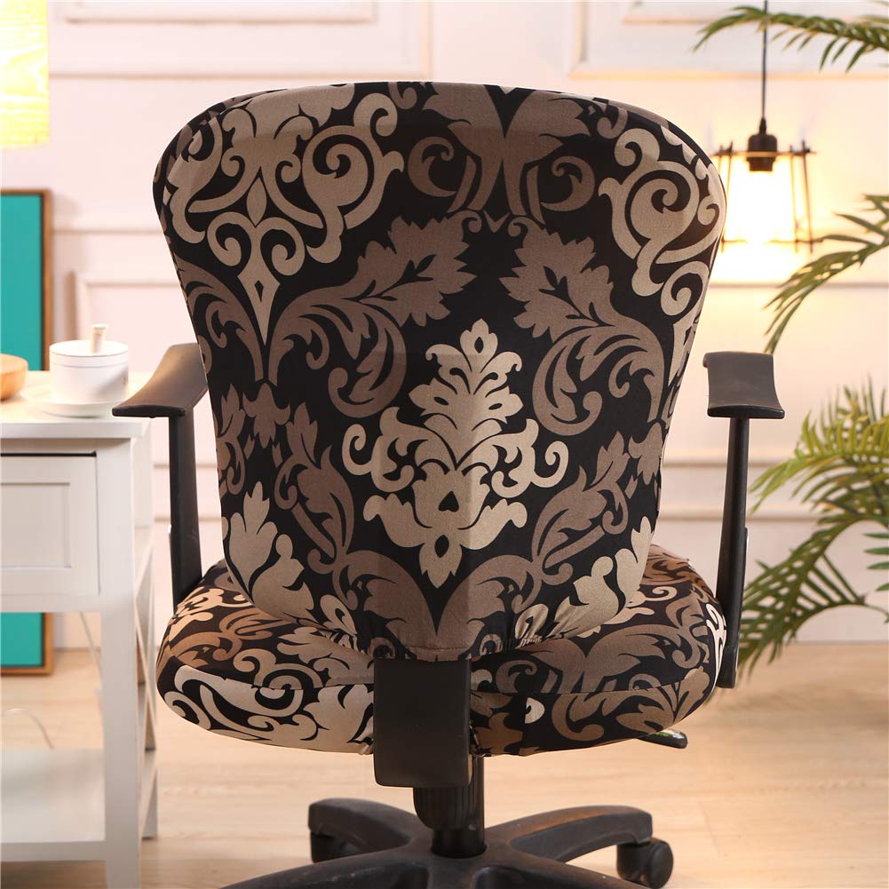 Premium Split Protective Stretchable Polyester Office Chair Cover - Universal Fit for Desk Task & Rotating Chairs, Black Brown - Perfect for Home Office, Conference Rooms & Workspaces