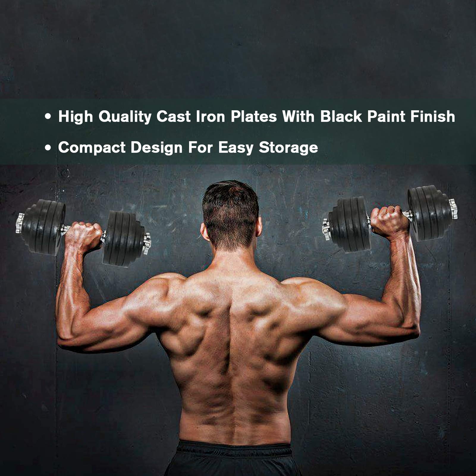 Adjustable Weight Cast Iron Dumbbells Set 105lbs - Home Gym Equipment for Strength Training, Muscle Building & Fitness Workouts