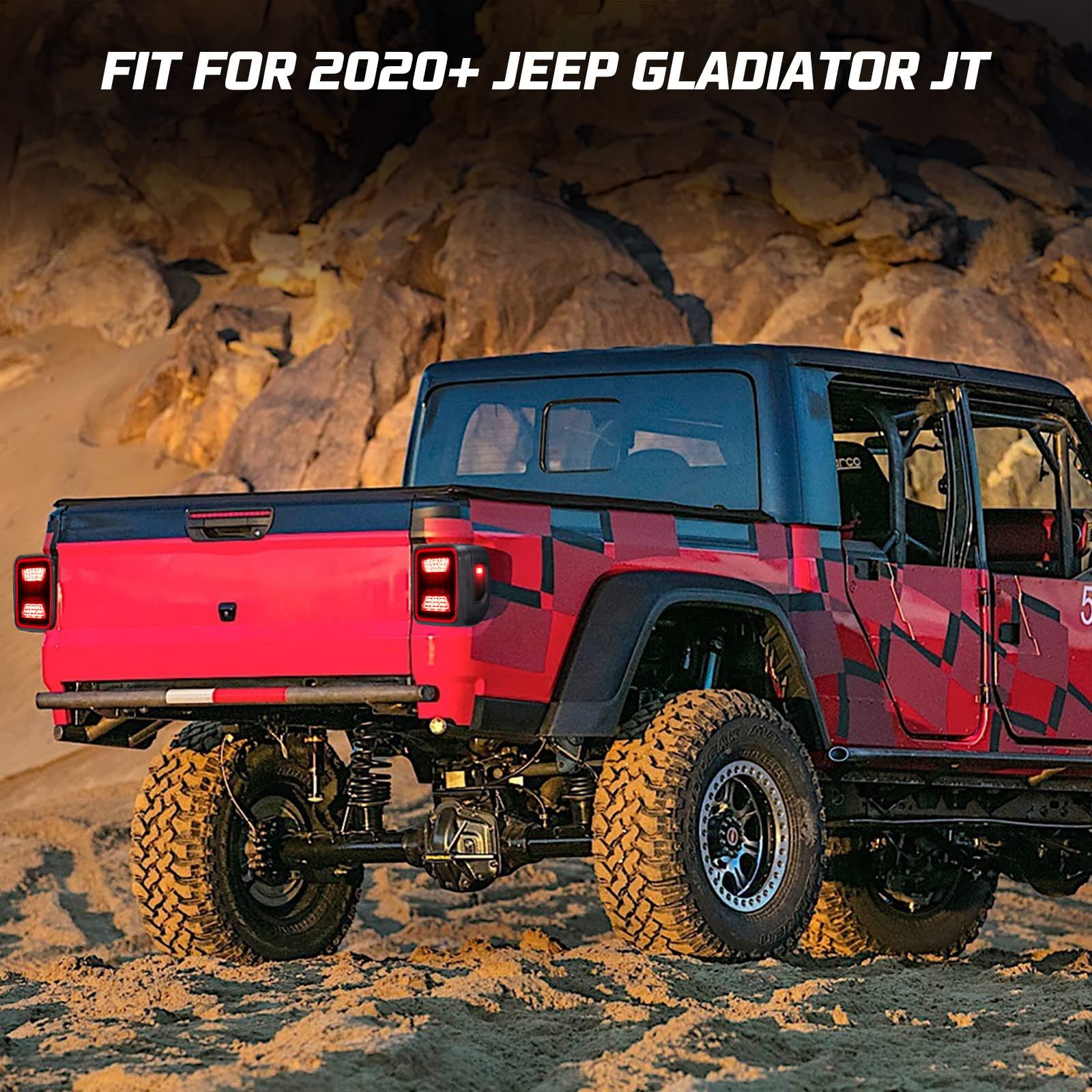 Kiwi Master Smoked LED Tail Lights for 2020-2025 Jeep Gladiator JT - Black Housing Smoke Lens - Brake Light, Reverse Light & Turn Signal Light Pair - Upgrade Your Off-Road Vehicle for Night Driving & Adventure
