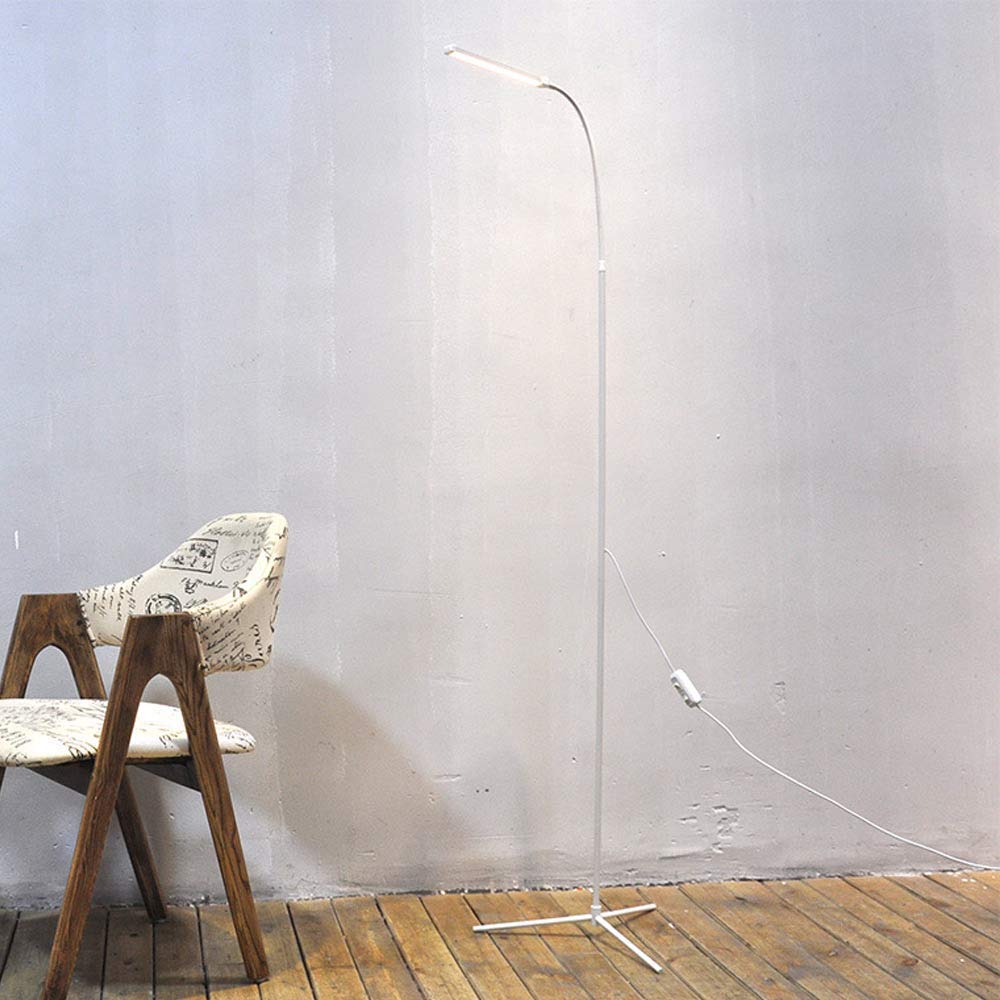 JHSHENGSHI 8W Dimmable LED Floor Lamp - Adjustable Gooseneck Standing Light with Eye-Care Technology, Minimalist Metal Design for Living Room, Bedroom & Office - Black (Perfect for Reading, Working & Relaxing)