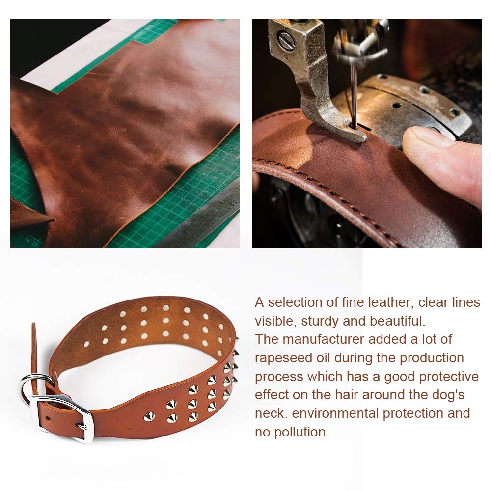 Genuine Leather Studded Rivet Dog Collar - Heavy Duty Pet Collar for Large & Medium Dogs - Durable & Stylish for Walking, Training & Outdoor Adventures