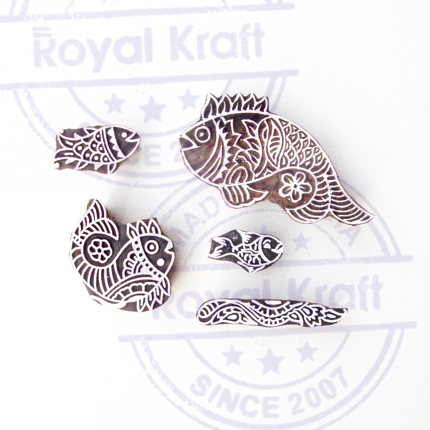 5-Piece Fish & Border Wood Block Stamp Set for DIY Scrapbooking, Card Making & Home Decor