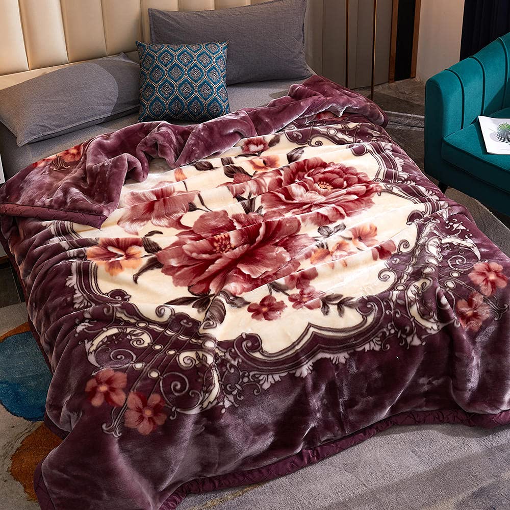 Soft Rose Flower Lavender Plush Fleece Blanket - 2 Ply Heavy Korean Full/King Size Winter Wrap Blanket for Bed, Couch & Travel - Cozy Home Decor Gift