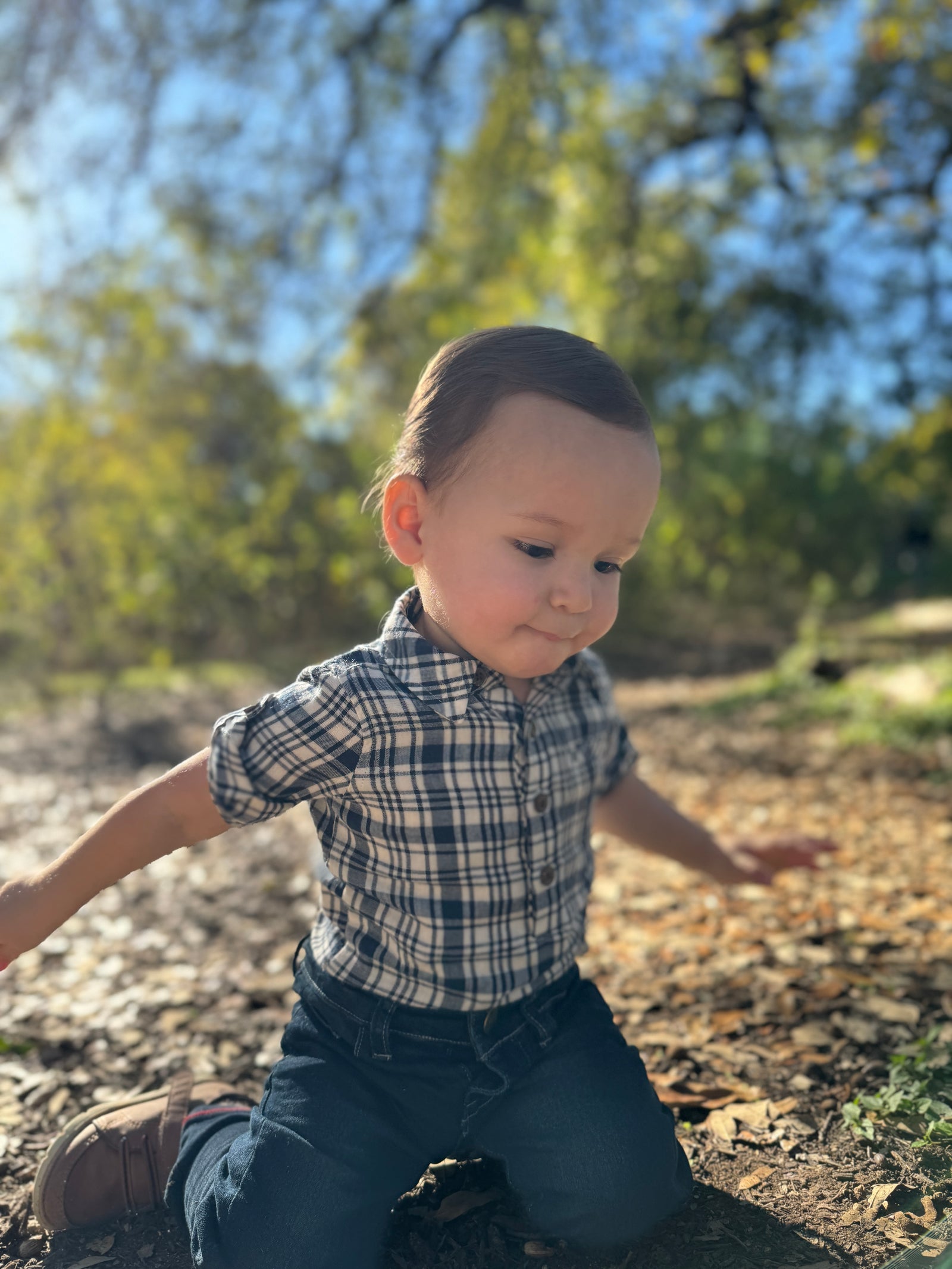 Jasper Long Sleeve Woven Onesie for Baby Boys & Girls | Soft Cotton Plaid Romper (Navy/White) - Perfect for Playdates, Family Photos & Cozy Loungewear