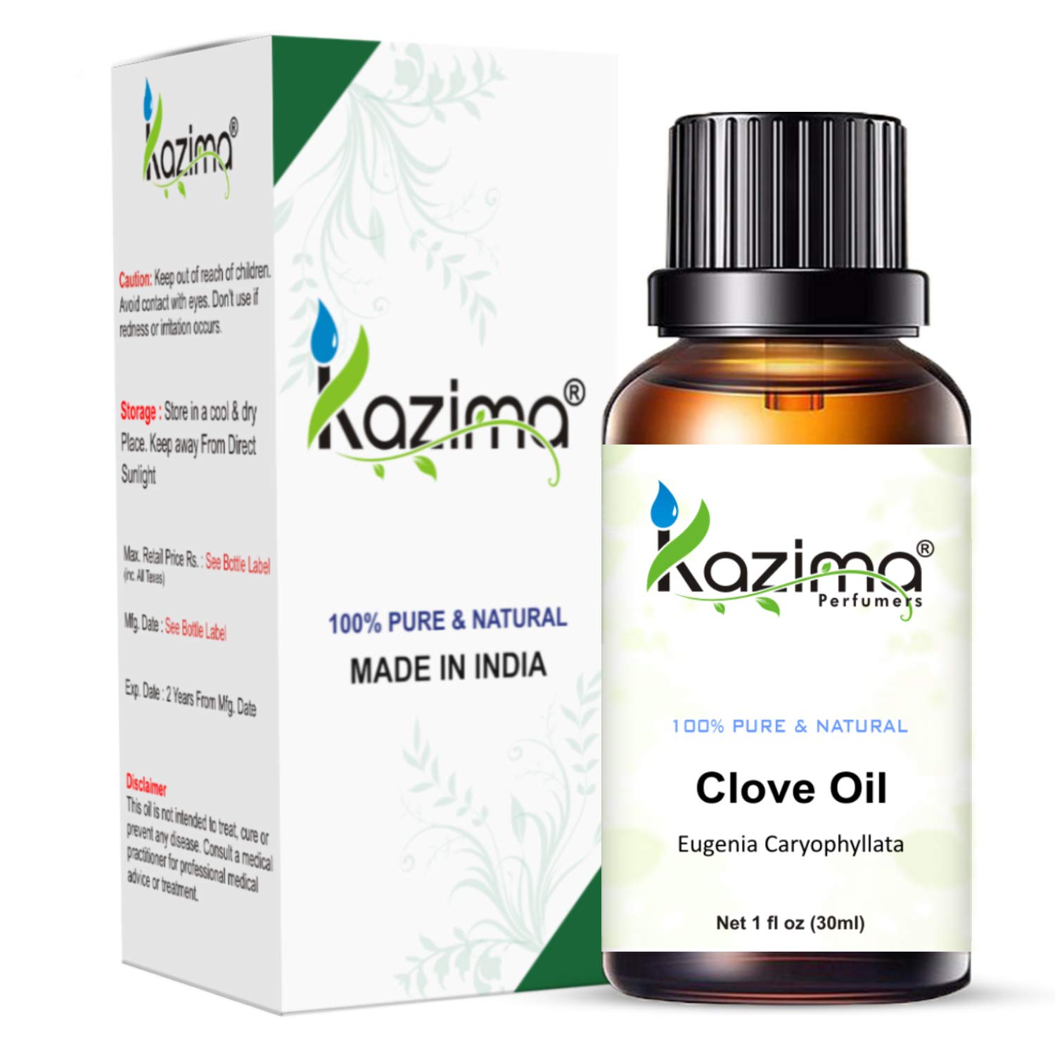 KAZIMA 100% Pure Clove Essential Oil - Natural Undiluted for Skin Care, Hair Growth & Aromatherapy, 30ml - Perfect for DIY Beauty, Massage & Stress Relief