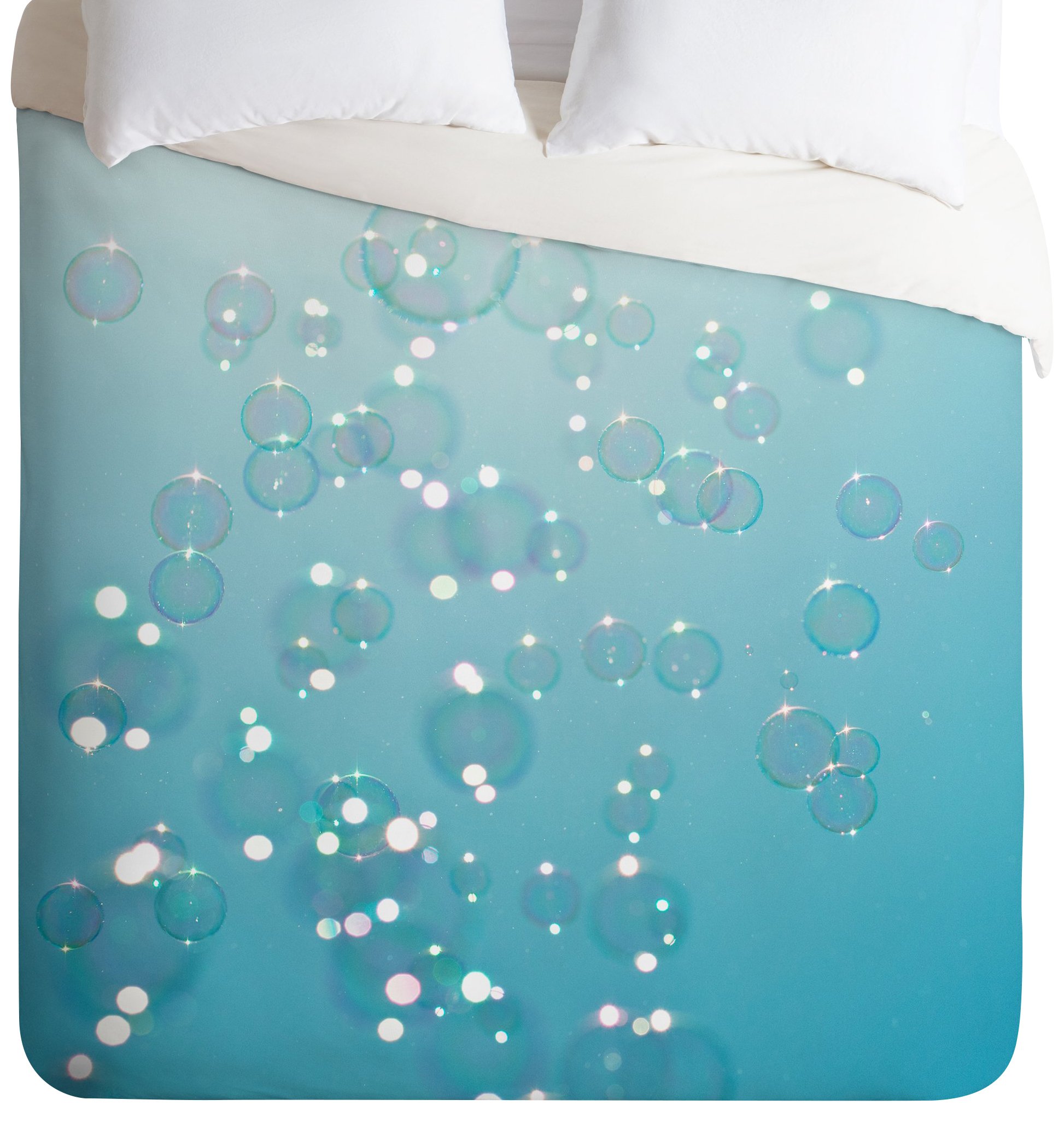 Deny Designs Bree Madden Bubbles In The Sky King Duvet Cover Set - Blue & White Artistic Bedding for Modern Bedrooms, Perfect for Home Decor & Guest Rooms