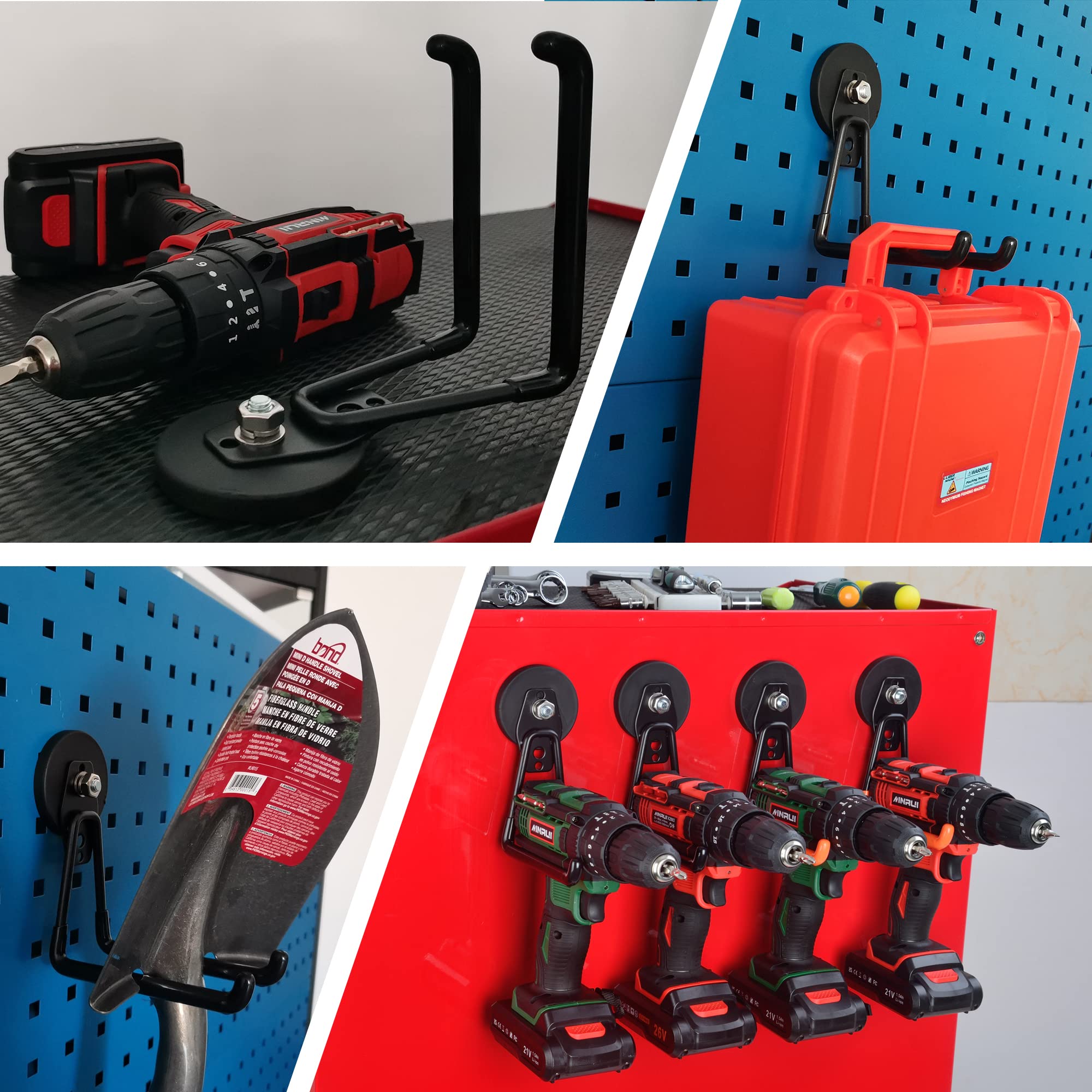 ULIBERMAGNET Heavy Duty Magnetic Hooks 2 Pack - XL 2.59 Inch Power Tool Organizer for Workshop & Garage - Strong Cordless Drill Hooks for Garden Tools, DIY Projects & Home Organization (Black)