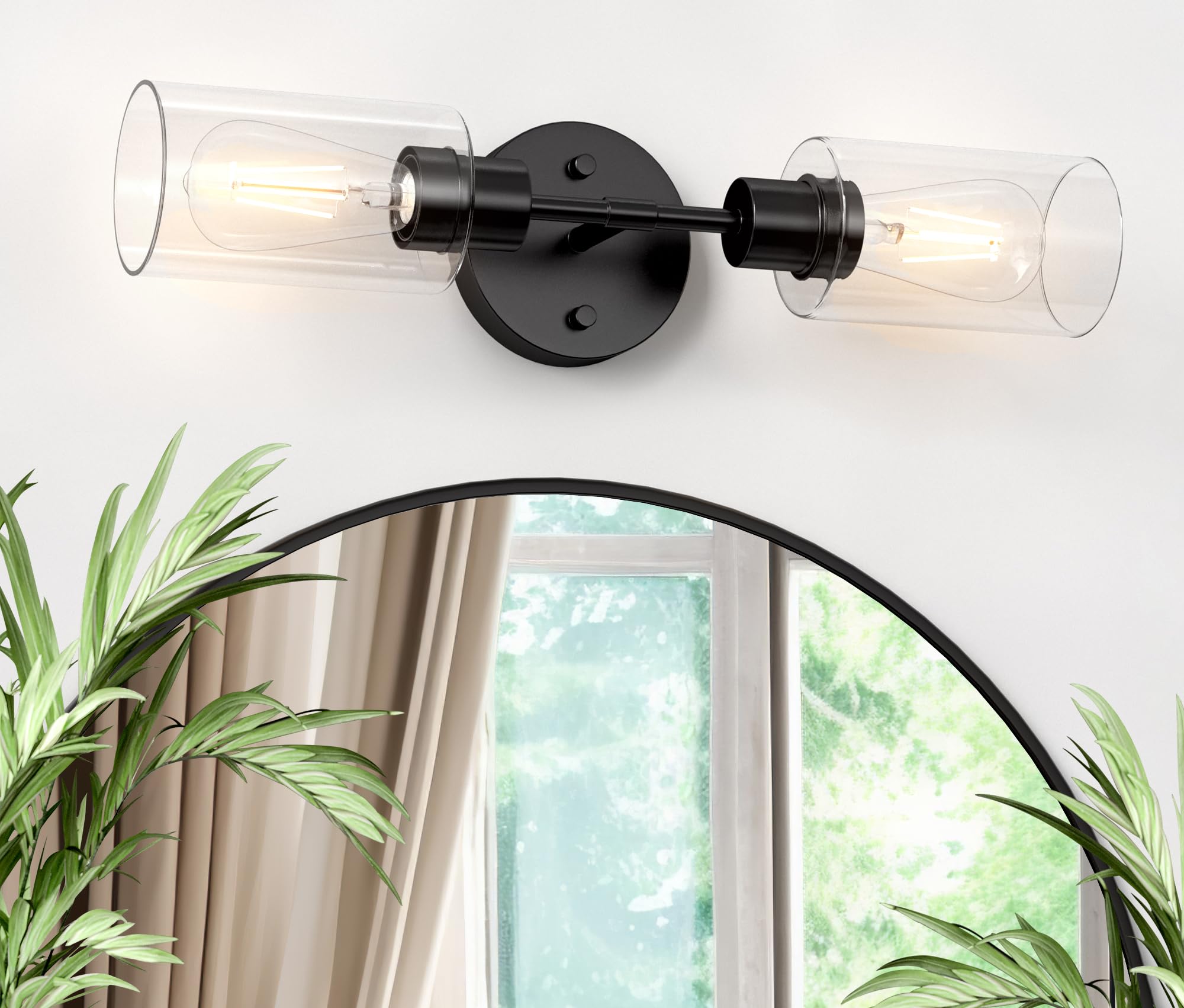 Espird Black Bathroom Vanity Lights - 2 Light Wall Sconce with Clear Glass Shades, Farmhouse Matte Black Finish, Modern Over Mirror Lighting for Bathroom, Bedroom, or Dressing Room