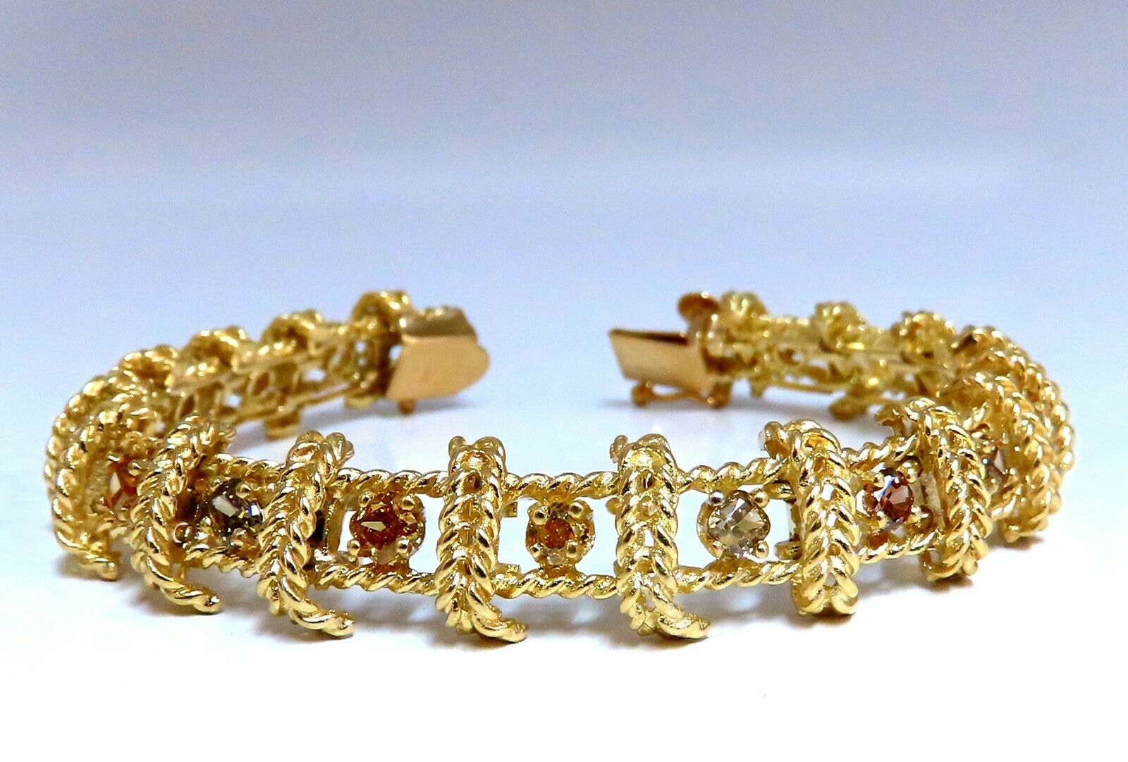 4.08ct Natural Fancy Color Diamonds Bracelet - Yellow, Orange, Green & Brown Diamonds in 14K Gold | Elegant Jewelry for Weddings, Parties & Special Occasions