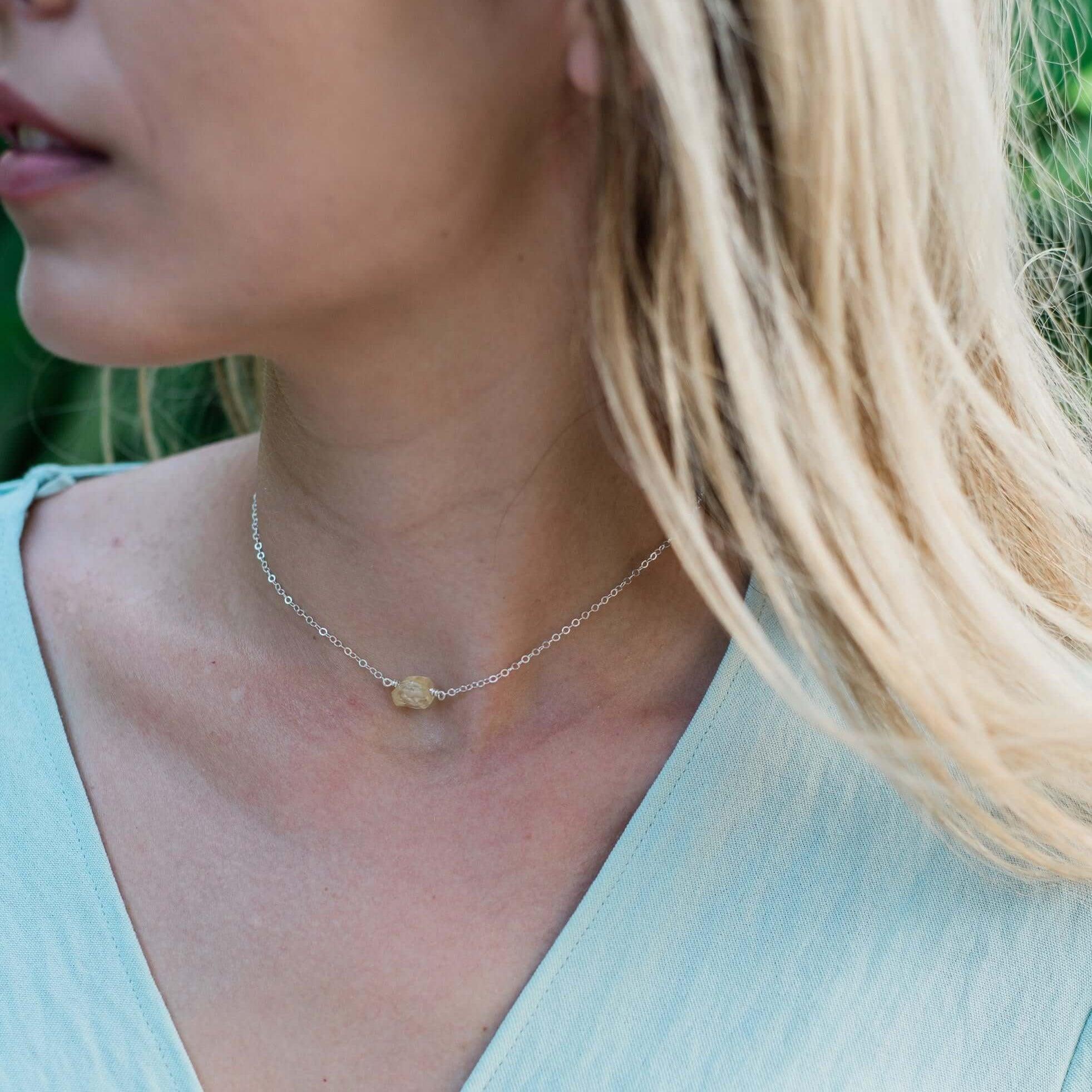 Natural Tiny Raw Citrine Crystal Nugget Choker Necklace - Healing Stone Jewelry for Energy & Positivity | Perfect for Meditation, Yoga & Spiritual Gifts