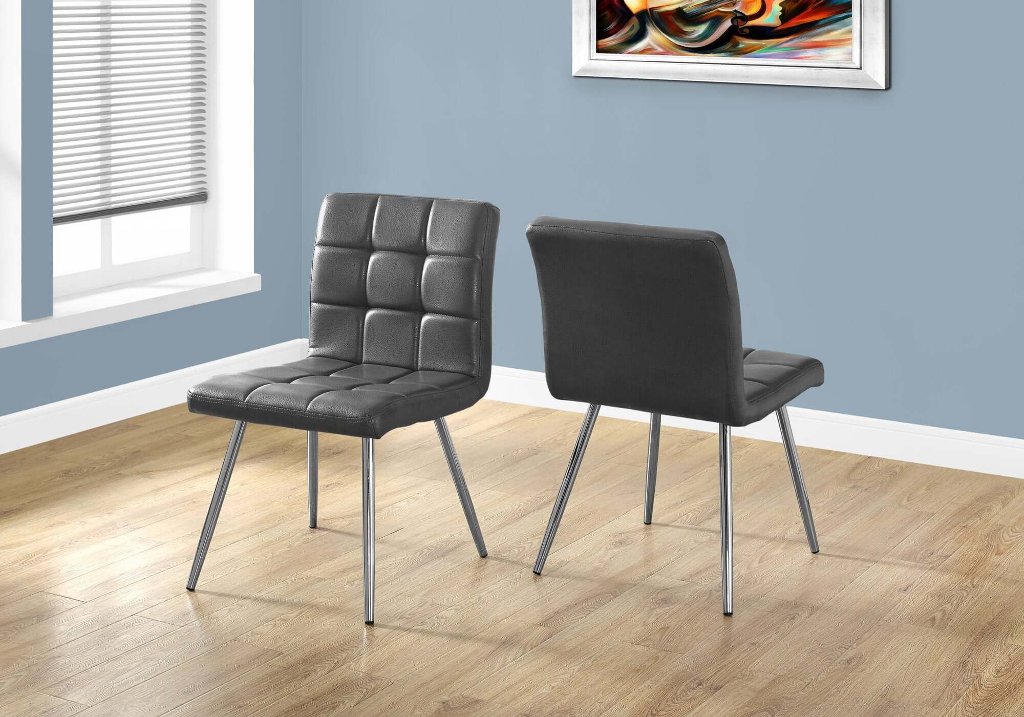 32H Grey Faux Leather Dining Chairs Set of 2 - Modern PU Leather Kitchen Chairs for Dining Room, Restaurant & Home Decor