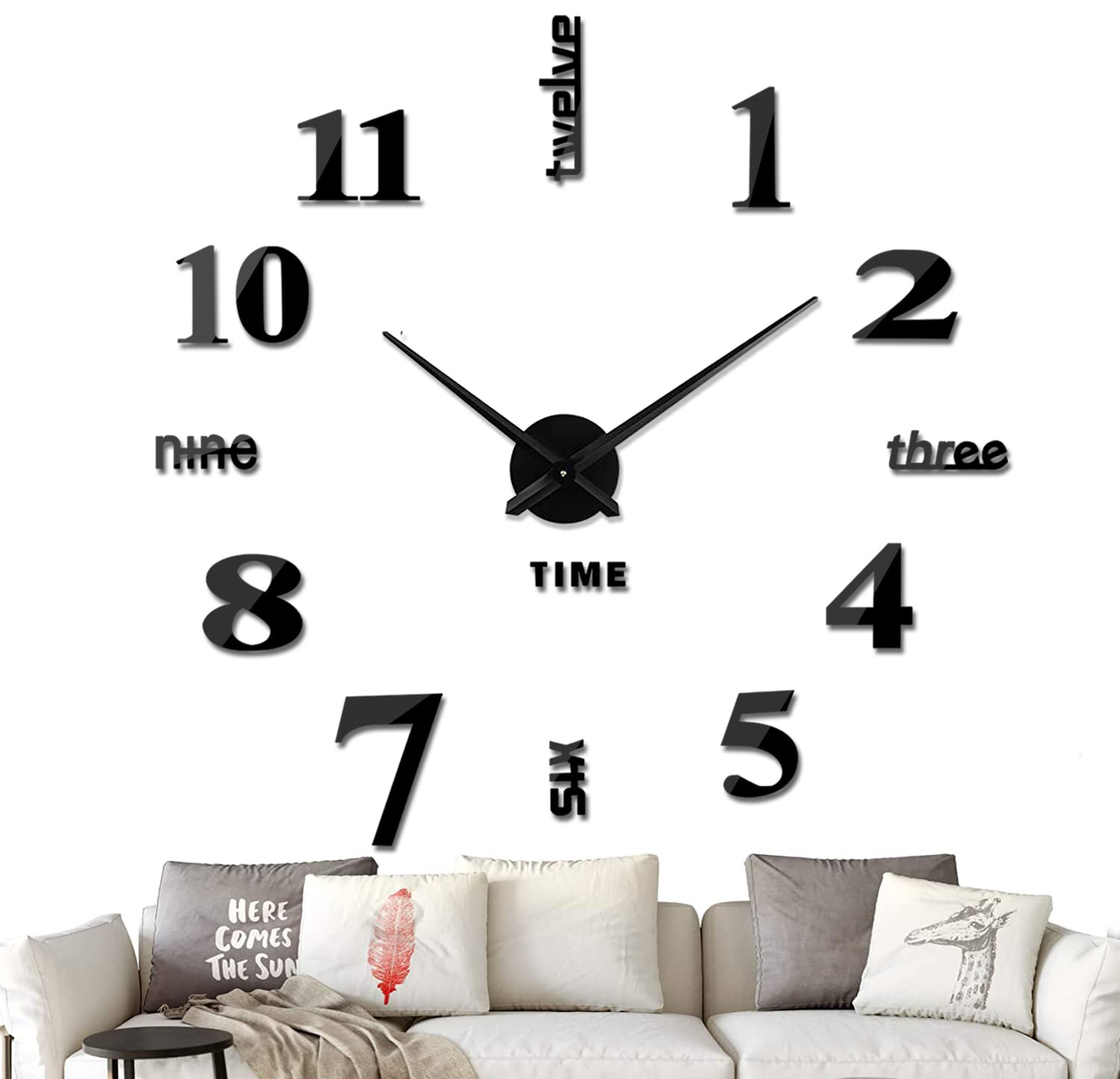 VREAONE Frameless DIY Wall Clock - Large Modern 3D Mirror Wall Decor Sticker Kit for Home, Living Room, Bedroom & Office | Easy Installation & Stylish Black Design | Perfect for Contemporary Spaces & Gift Giving
