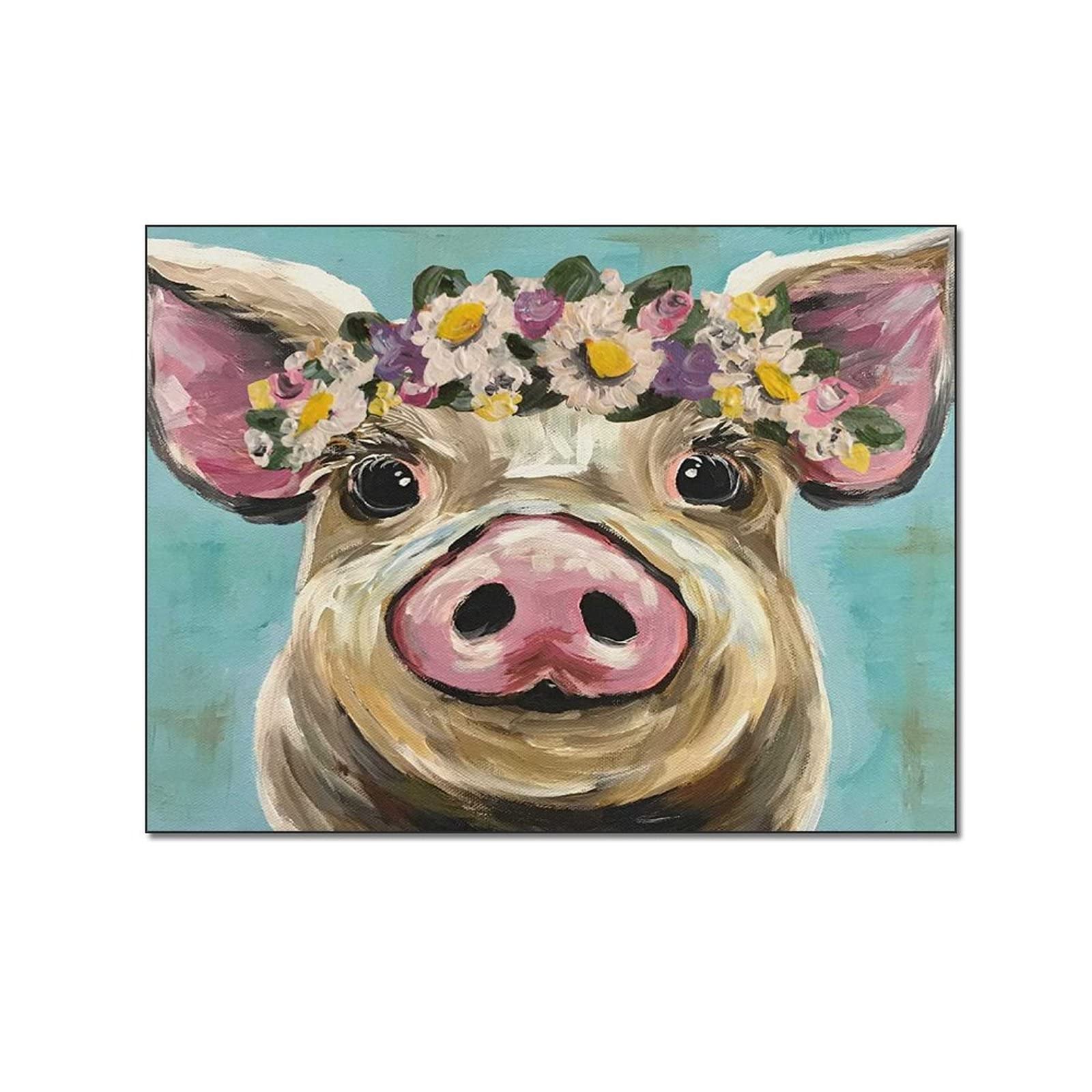 Pig Flower Crown Animal Poster - 8x10 Inch (20x26cm) Wall Art Print for Living Room, Bedroom & Nursery Decor - Perfect for Farmhouse, Kids Room & Boho Style Home Decoration