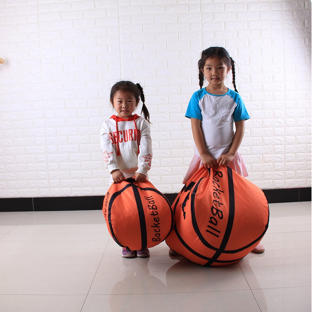 JIAN YA NA Stuffed Animal Storage Bean Bag - World Cup Sports Pattern Kids Toy Organizer, 26 Inch Chair for Blankets, Pillows, Towels & Clothes (Basketball) - Perfect for Playrooms, Bedrooms & Dorm Storage