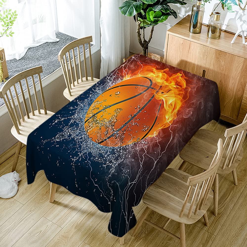 WONDERTIFY 60 X 104 Inch Black Basketball Tablecloth - Flame Resistant, Wrinkle Free, Anti-Fading, Dust-Proof & Washable - Perfect for Game Room Decor, Sports Themed Parties & Dining Table Protection