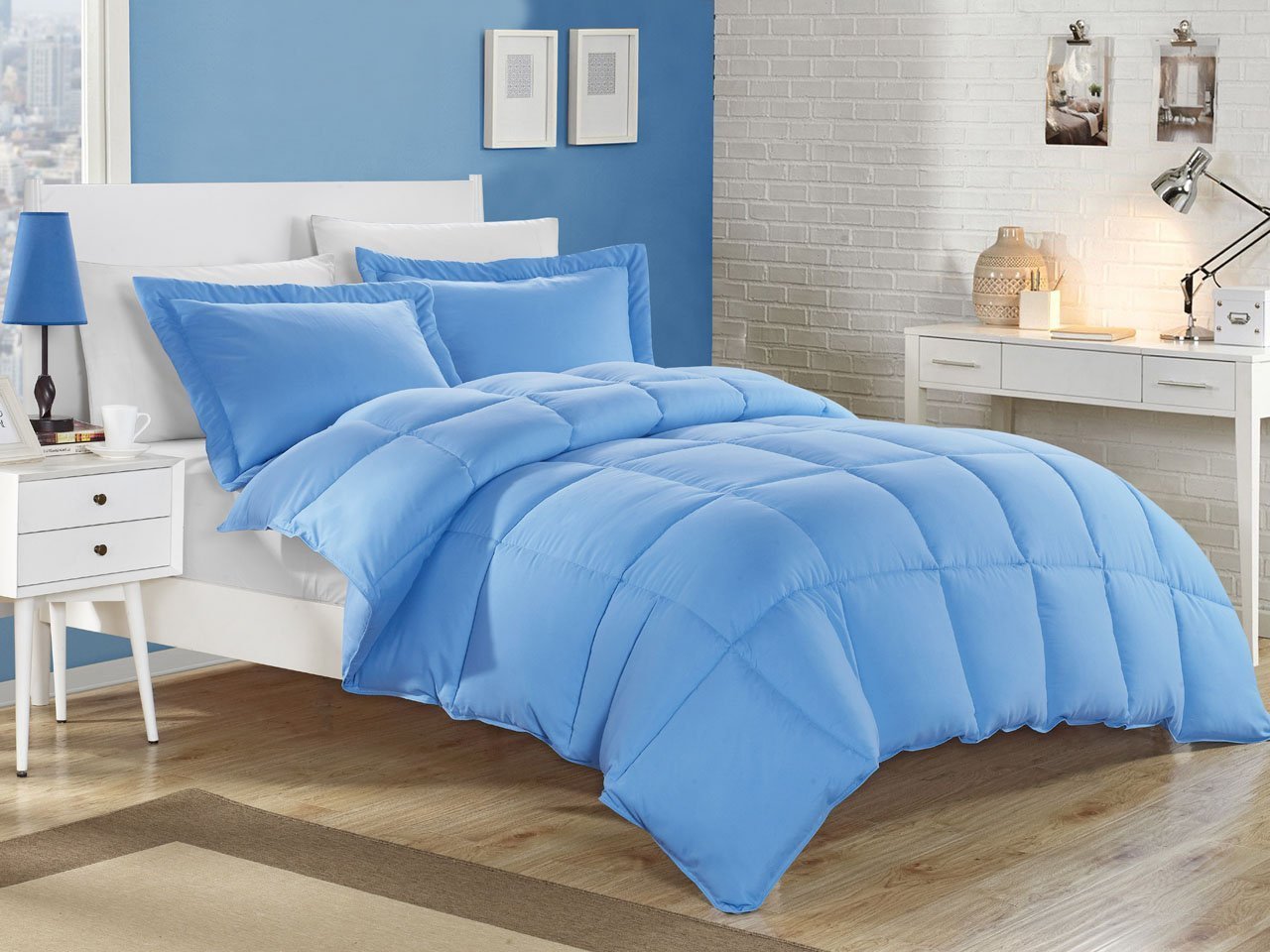KingLinen® Blue Down Alternative Comforter Set - Hypoallergenic & Breathable King Size Bedding for All Seasons - Perfect for Master Bedroom, Guest Room & Hotel Use
