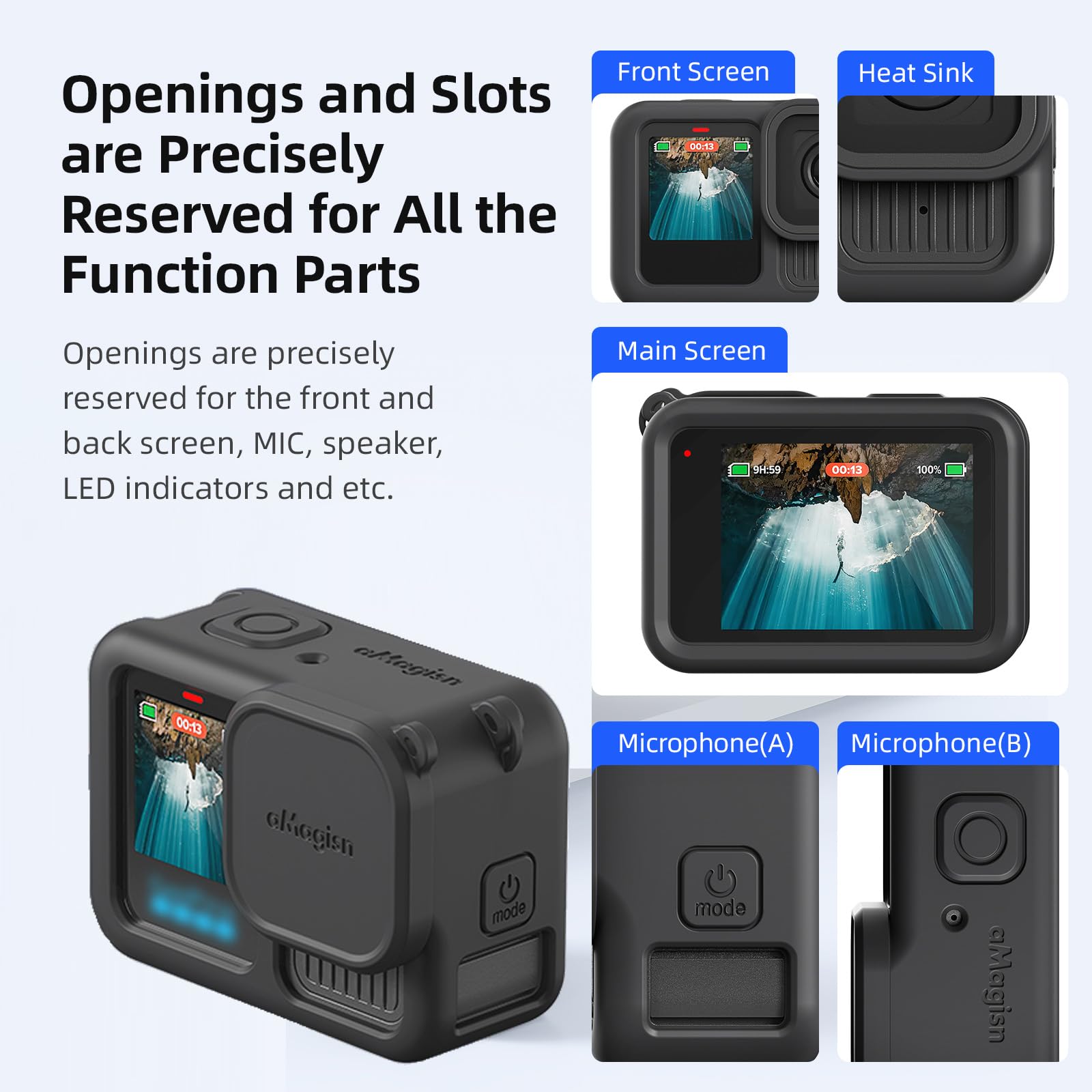 GoPro Hero 13 Black Silicone Protective Case with Tempered Glass Screen Protector - Soft Rubber Cover for Action Camera - Perfect for Outdoor Sports, Hiking, and Waterproof Protection