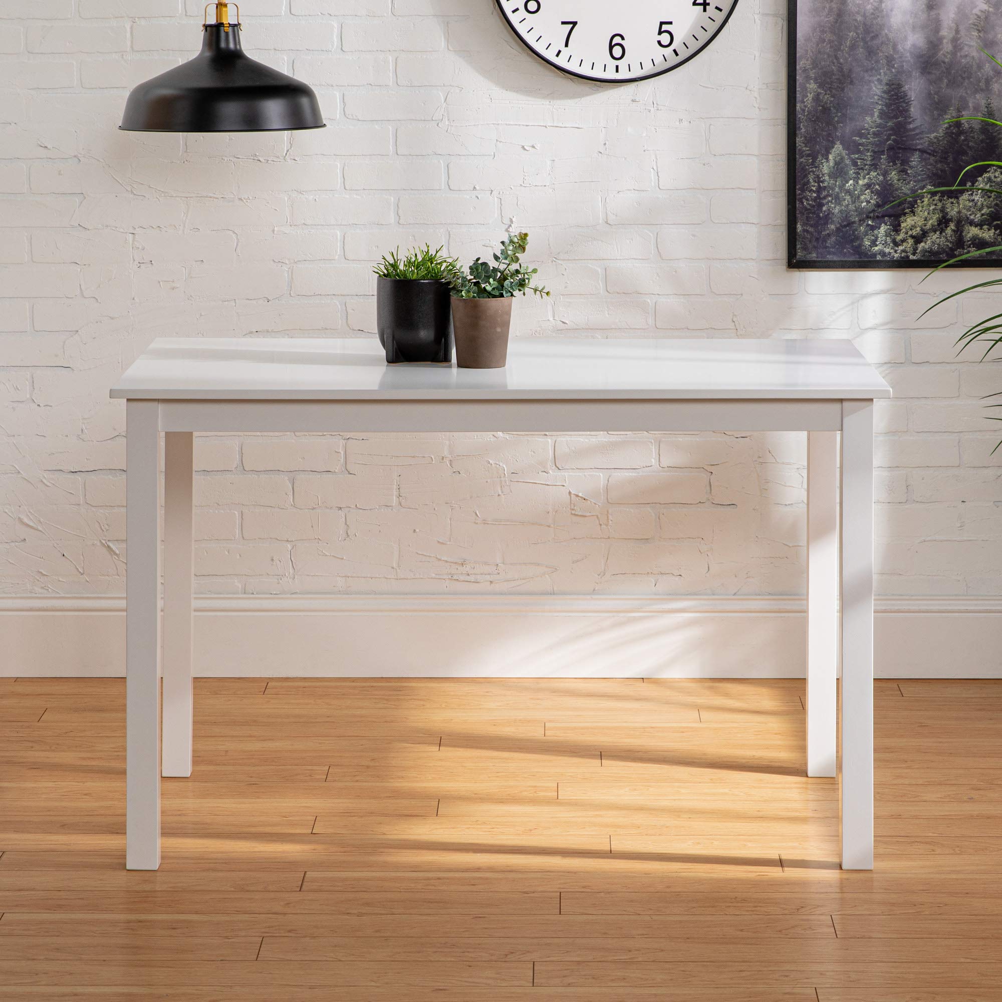 Walker Edison 4-Person Modern Farmhouse Wood Dining Table Set with 4 Chairs, 48 Inch, White - Perfect for Small Kitchens, Breakfast Nooks & Cozy Dining Rooms