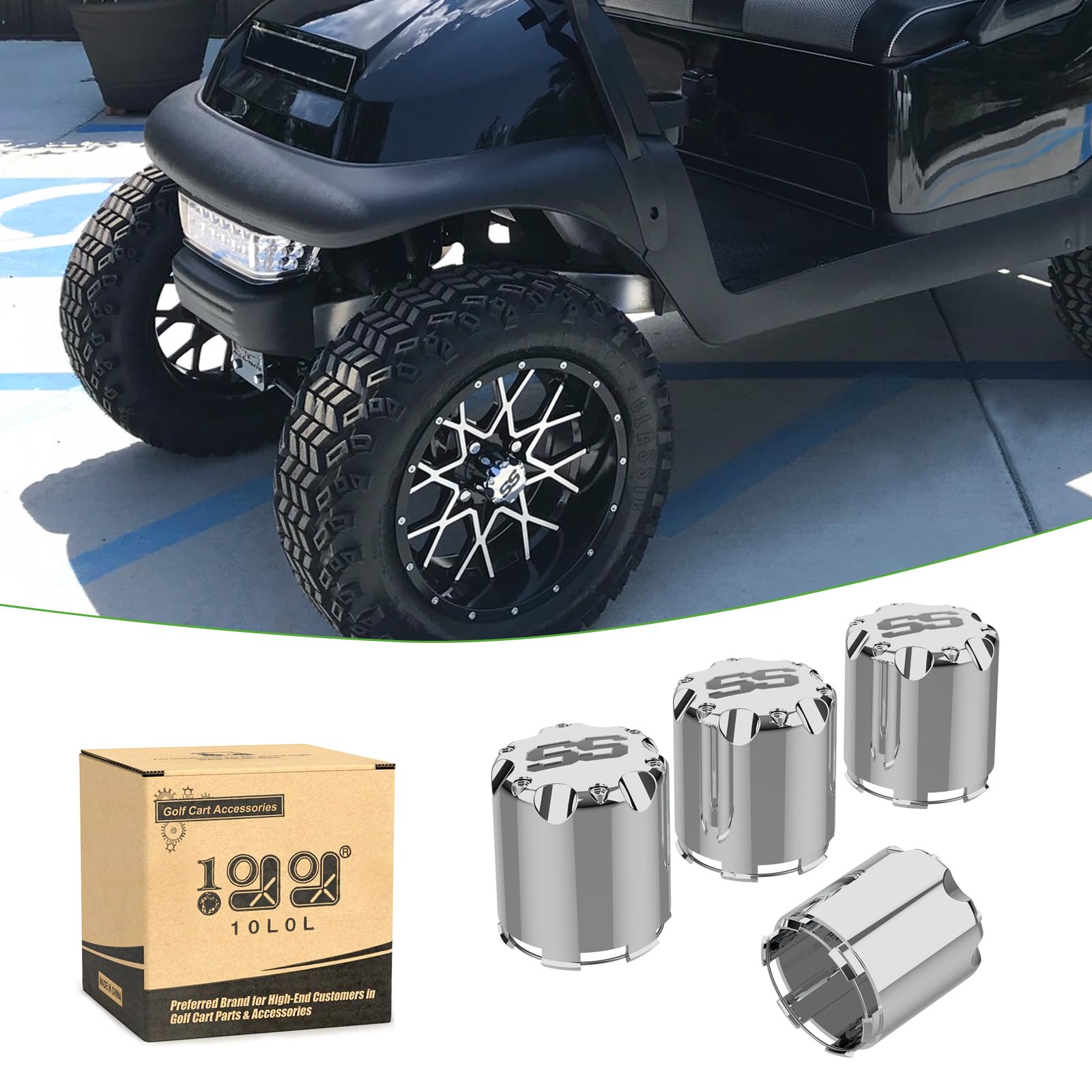 Universal Golf Cart SS Wheel Center Cap Cover for Yamaha, Club Car, EZGO - 10L0L Push-in Style with 2.75