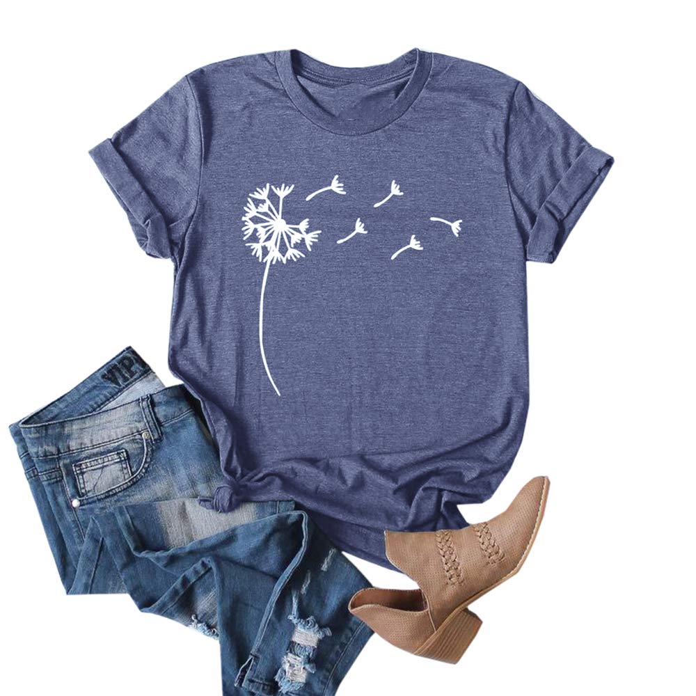 Cicy Bell Women's Dandelion Print T-Shirt - Cute Graphic Tee Short Sleeve Summer Cotton Top for Casual Wear, Outfits, and Daily Fashion
