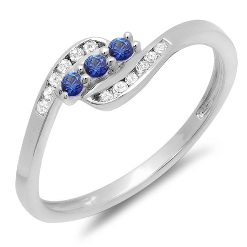 Dazzlingrock 14K Solid White Gold Round Blue Sapphire & White Diamond Women's Wedding Ring - Anniversary, Promise, Engagement Jewelry Gift for Her - Perfect for Proposals, Bridal Sets & Special Occasions